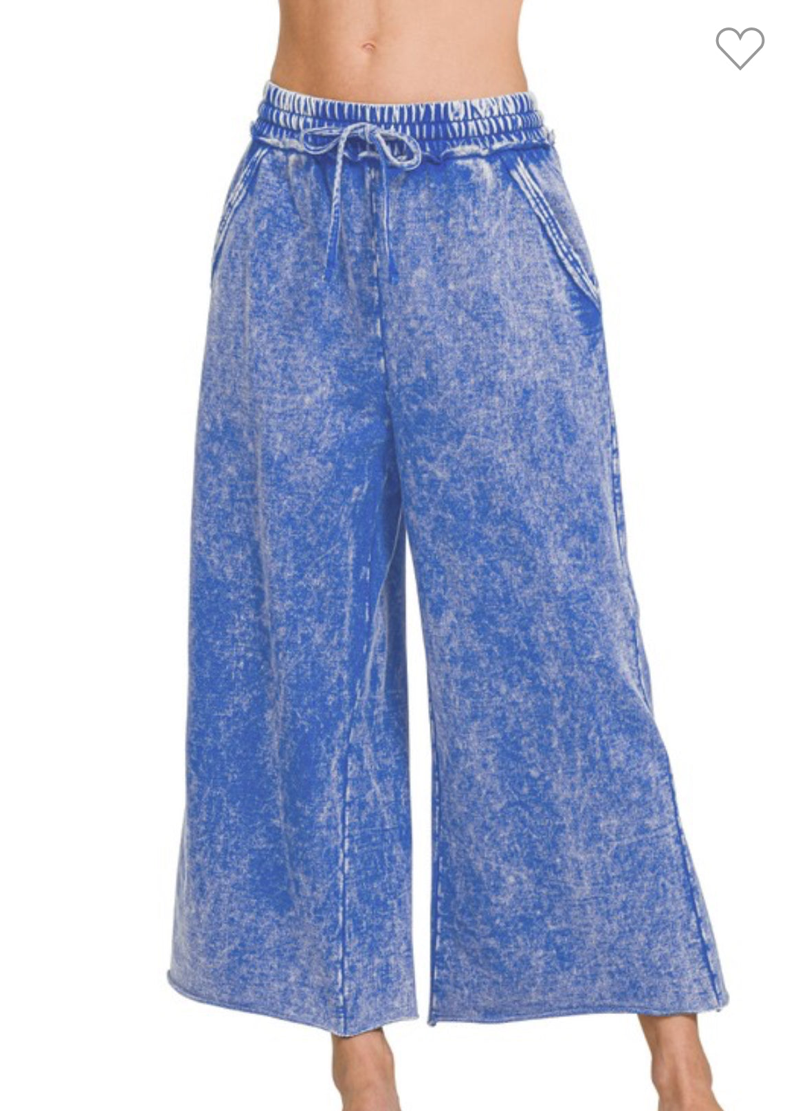 Classic Blue Acid Wash French Terry Palazo Pants-Pants-ZENANA-Stuffology - Where Vintage Meets Modern, A Boutique for Real Women in Crosbyton, TX