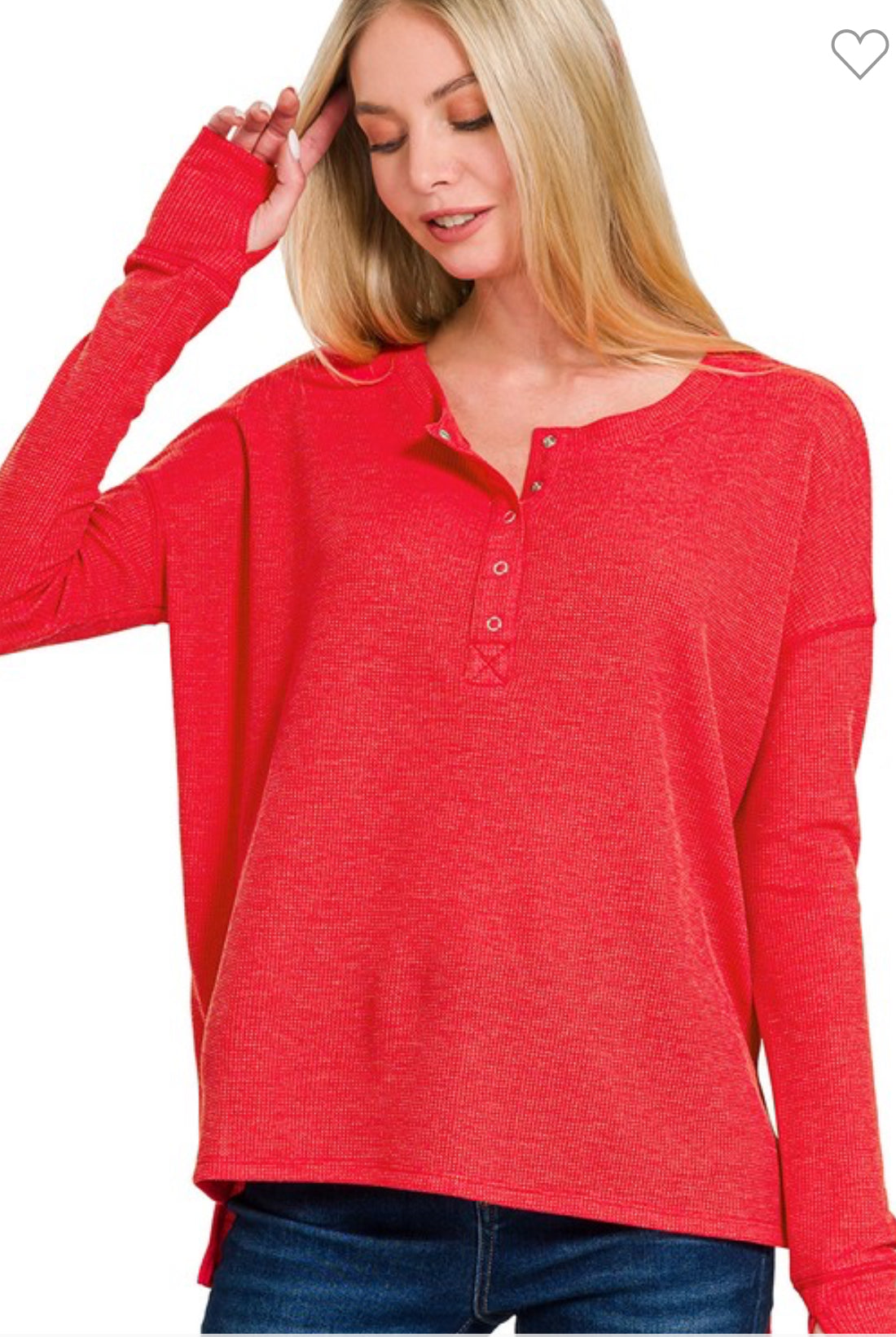 Waffle Henley Hi Low Top-TOP-Zenana-Stuffology - Where Vintage Meets Modern, A Boutique for Real Women in Crosbyton, TX