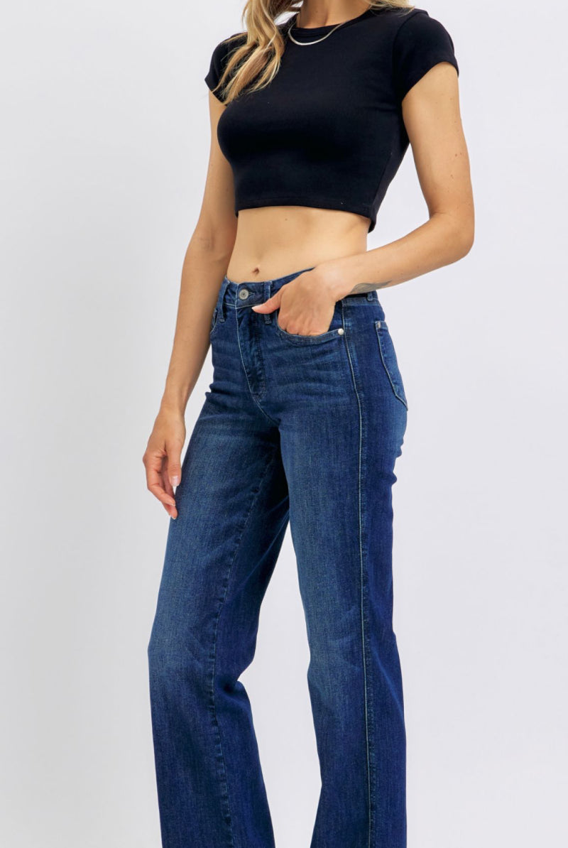 Judy Blue Mid Rise Straight Jeans-Jeans-Stuffology Boutique -Stuffology - Where Vintage Meets Modern, A Boutique for Real Women in Crosbyton, TX