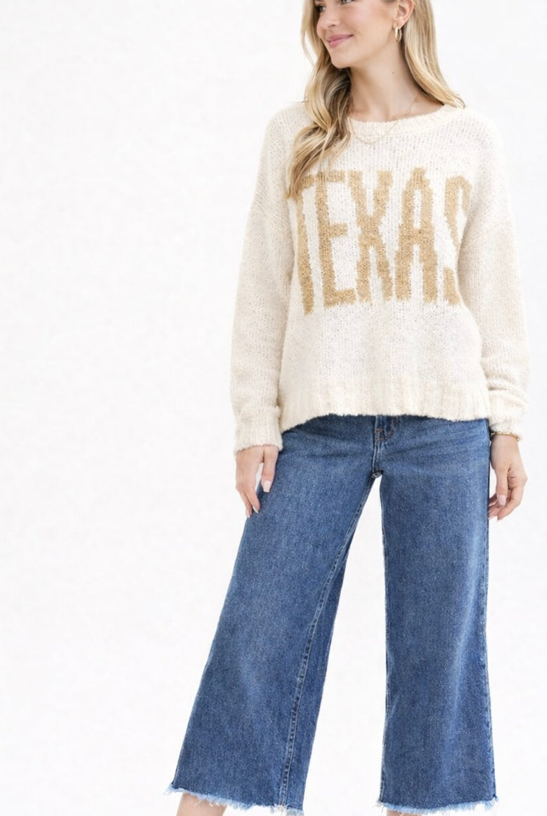 TEXAS KNIT SWEATER - CREAM-Sweaters-J.O.A-Stuffology - Where Vintage Meets Modern, A Boutique for Real Women in Crosbyton, TX