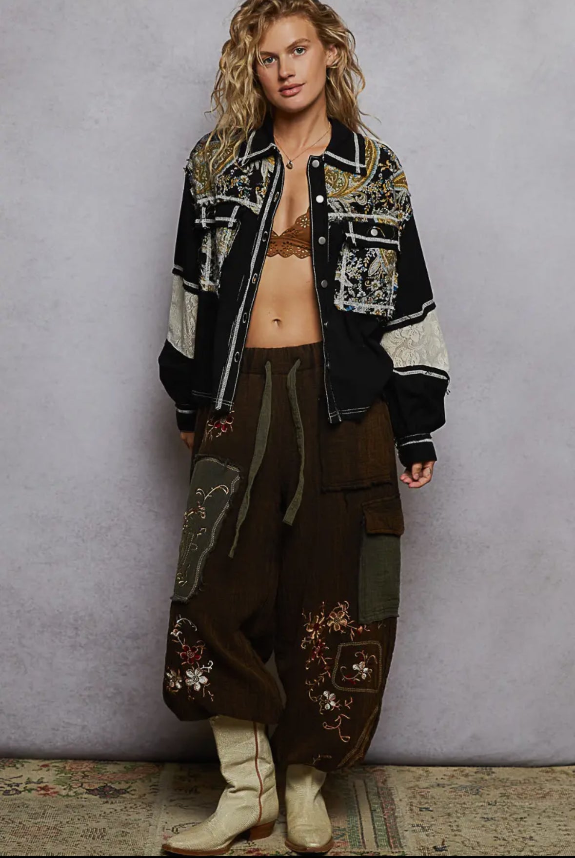 POL Clothing Black Boho Patchwork Jacket-Jackets-POL Clothing-Stuffology - Where Vintage Meets Modern, A Boutique for Real Women in Crosbyton, TX