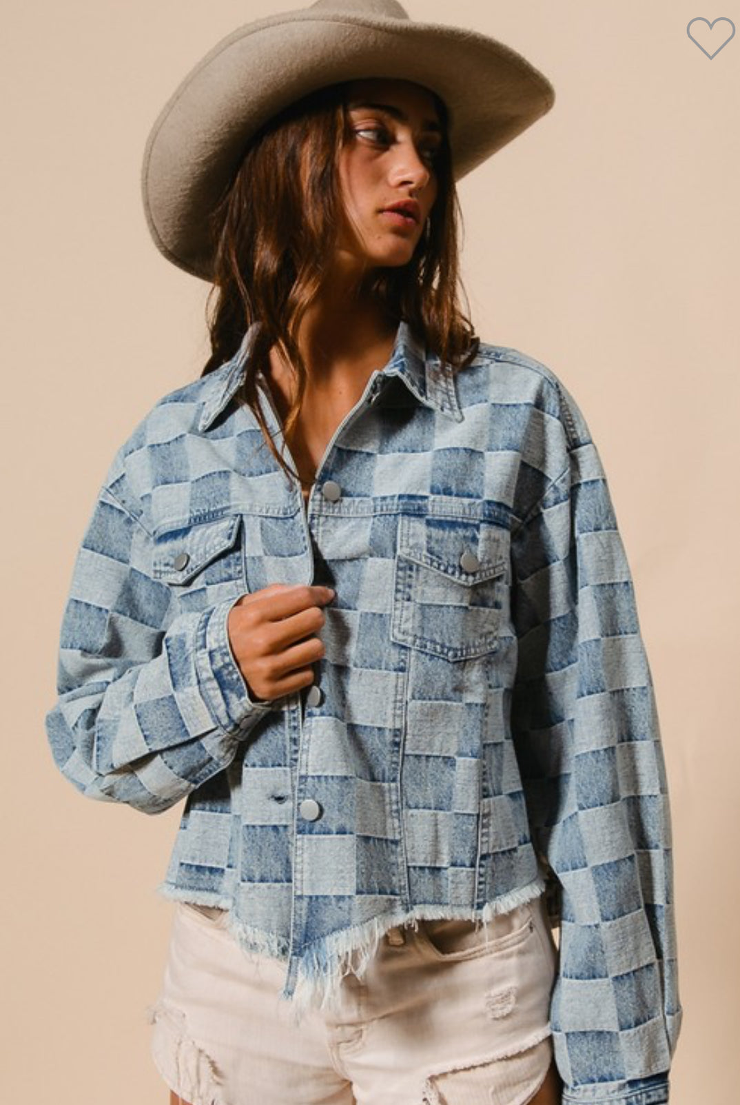 Washed Checker Denim Distressed Hem Jacket /Stuffology Boutique-Jackets-BiBi-Stuffology - Where Vintage Meets Modern, A Boutique for Real Women in Crosbyton, TX