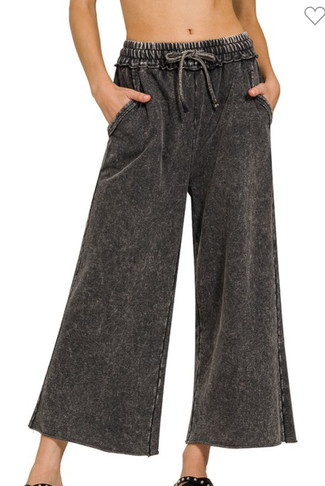 Black Acid Wash French Terry Palazo Pants-Pants-ZENANA-Stuffology - Where Vintage Meets Modern, A Boutique for Real Women in Crosbyton, TX