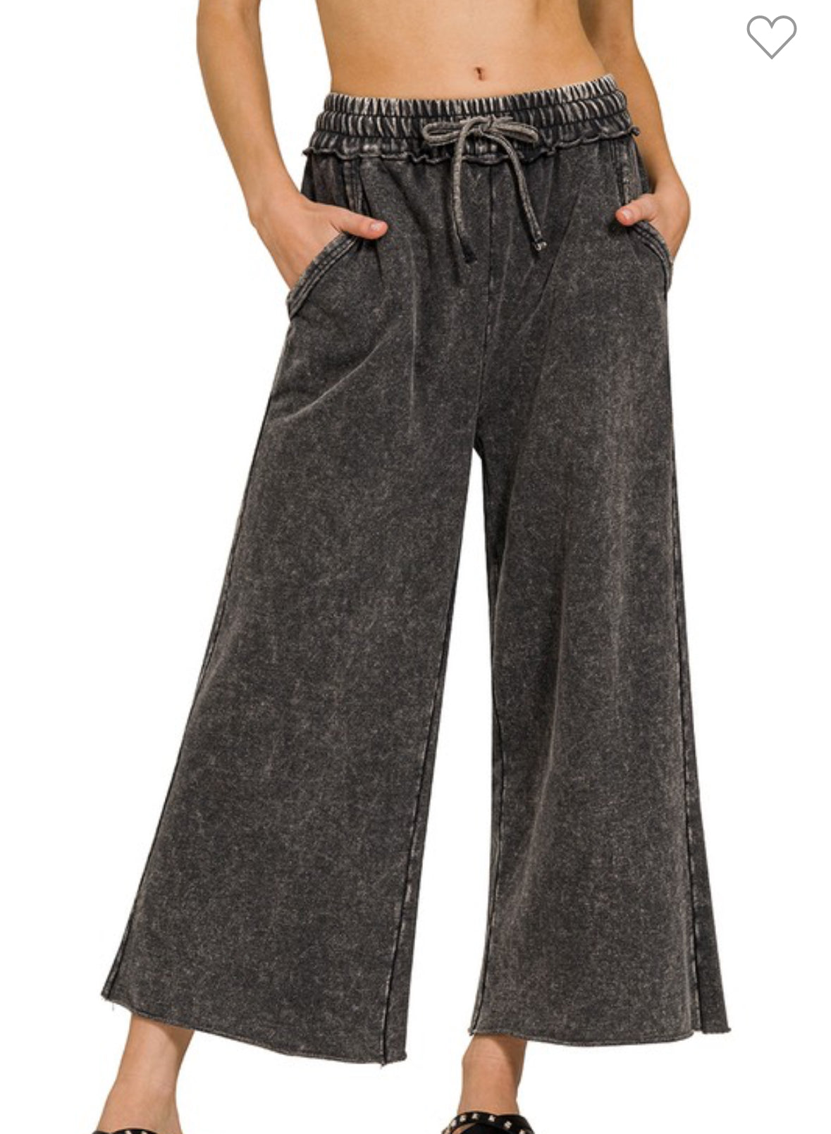 Black Acid Wash French Terry Palazo Pants-Pants-ZENANA-Stuffology - Where Vintage Meets Modern, A Boutique for Real Women in Crosbyton, TX