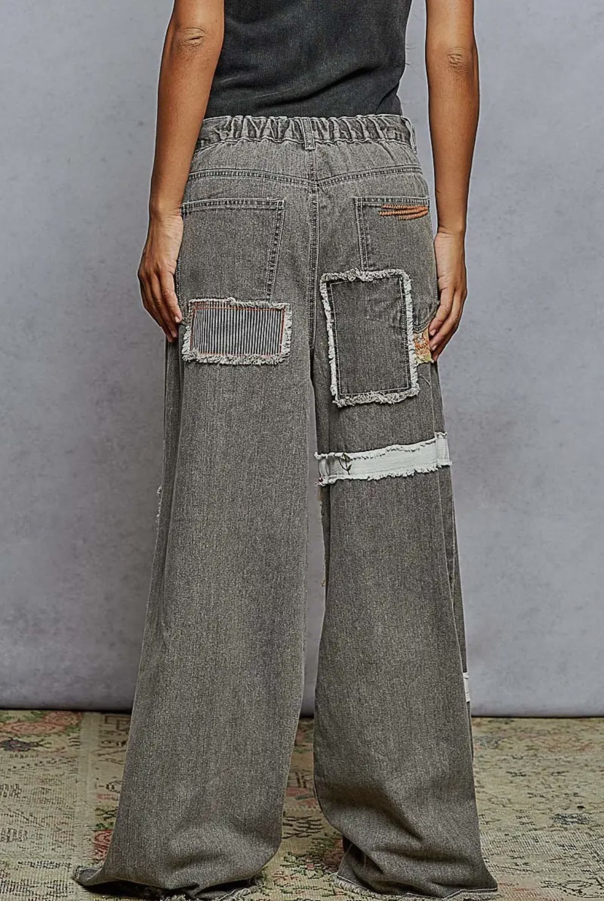POL Clothing - Patchwork Wide Leg Twill Pants-Jeans-Pol Clothing-Stuffology - Where Vintage Meets Modern, A Boutique for Real Women in Crosbyton, TX