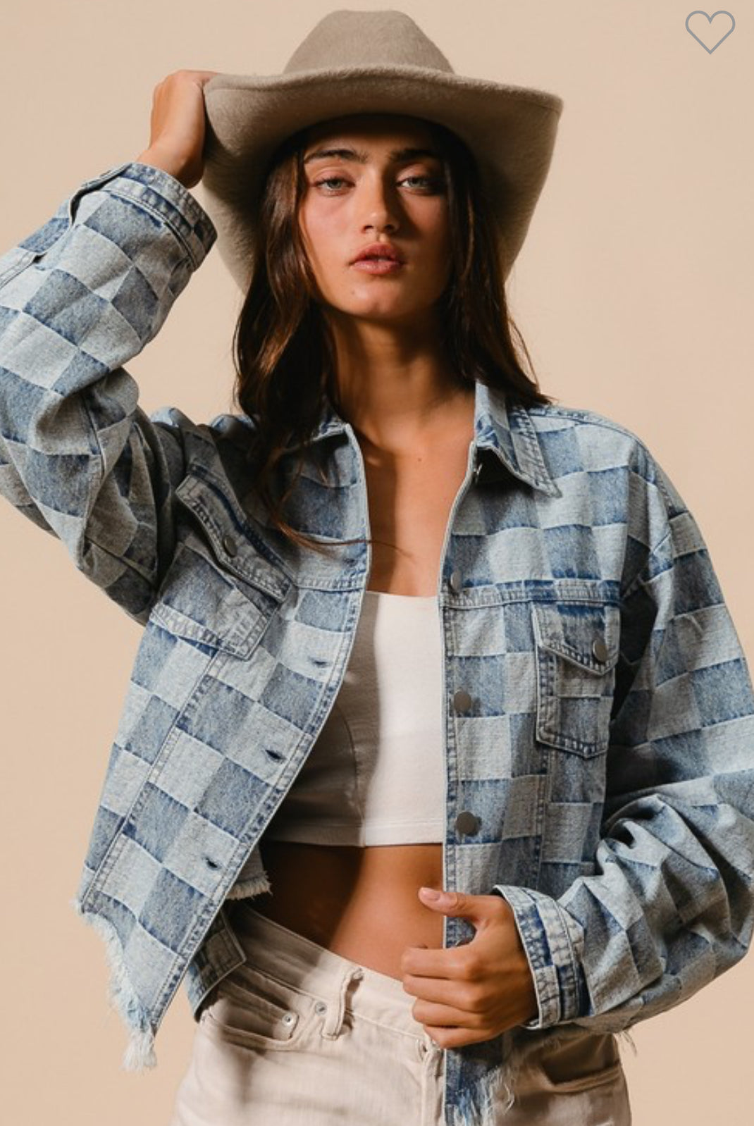Washed Checker Denim Distressed Hem Jacket /Stuffology Boutique-Jackets-BiBi-Stuffology - Where Vintage Meets Modern, A Boutique for Real Women in Crosbyton, TX