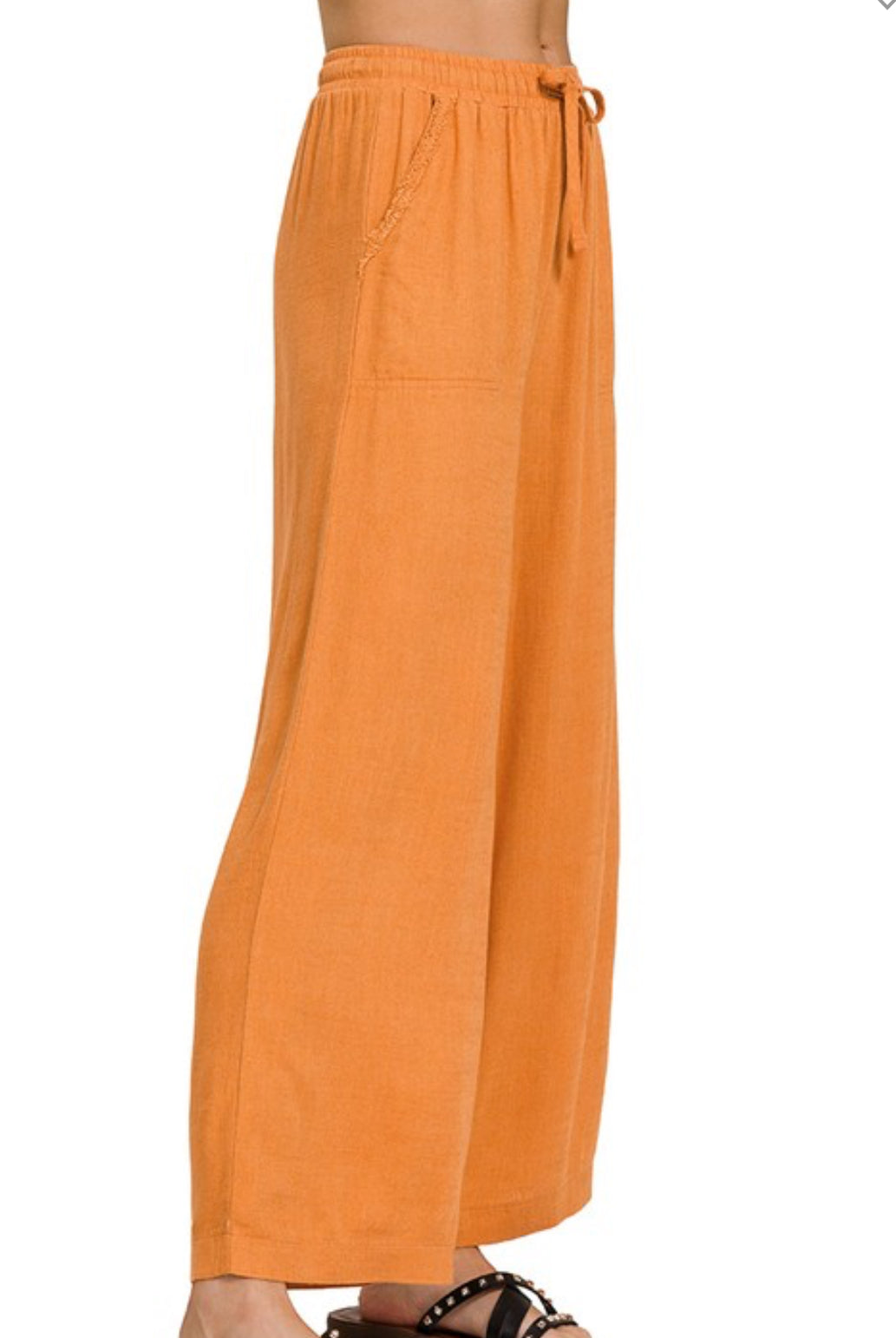 Apricot Wide Leg Linen Pants-Pants-Zenana-Stuffology - Where Vintage Meets Modern, A Boutique for Real Women in Crosbyton, TX
