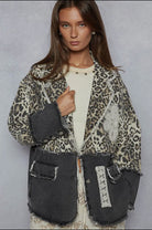 Leopard/Black V-neck long sleeve crochet patch printed twill woven jacket-Jackets-Pol Clothing-Stuffology - Where Vintage Meets Modern, A Boutique for Real Women in Crosbyton, TX