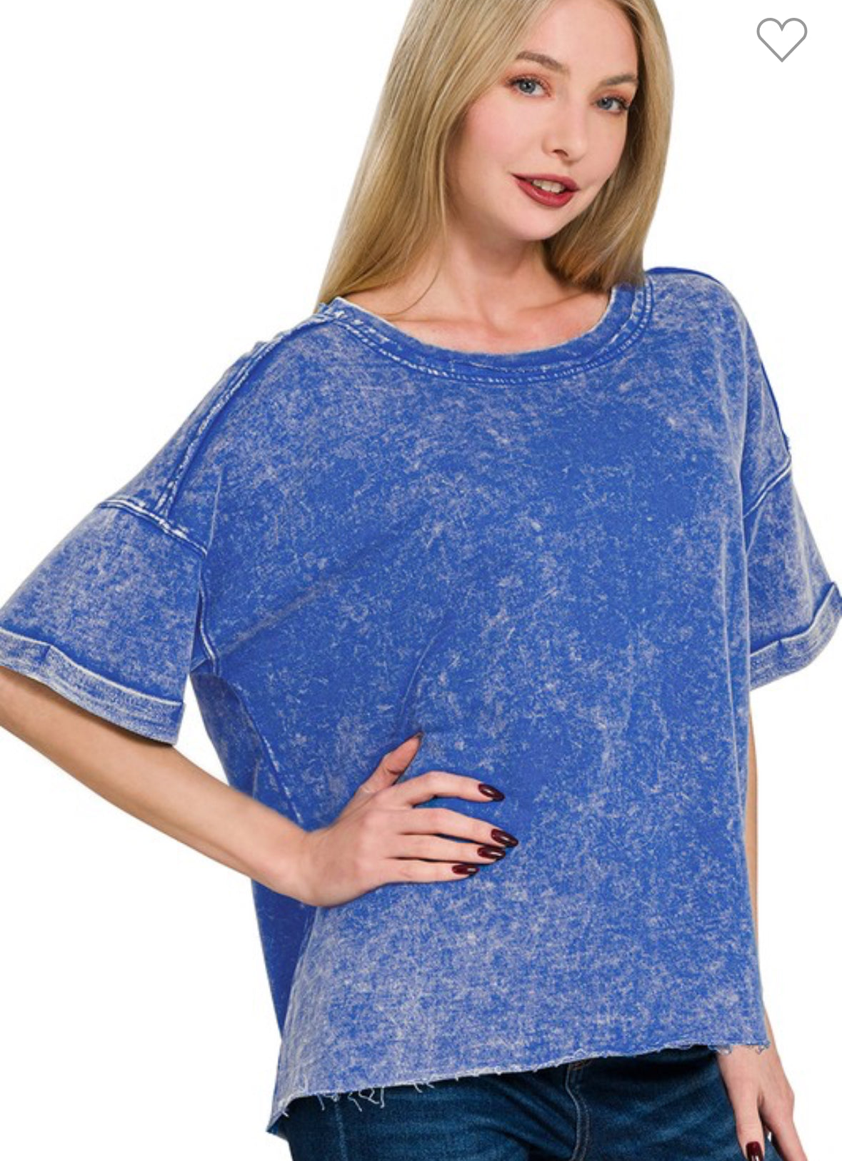 Classic Blue Acid Wash French Terry Top-TOP-ZENANA-Stuffology - Where Vintage Meets Modern, A Boutique for Real Women in Crosbyton, TX