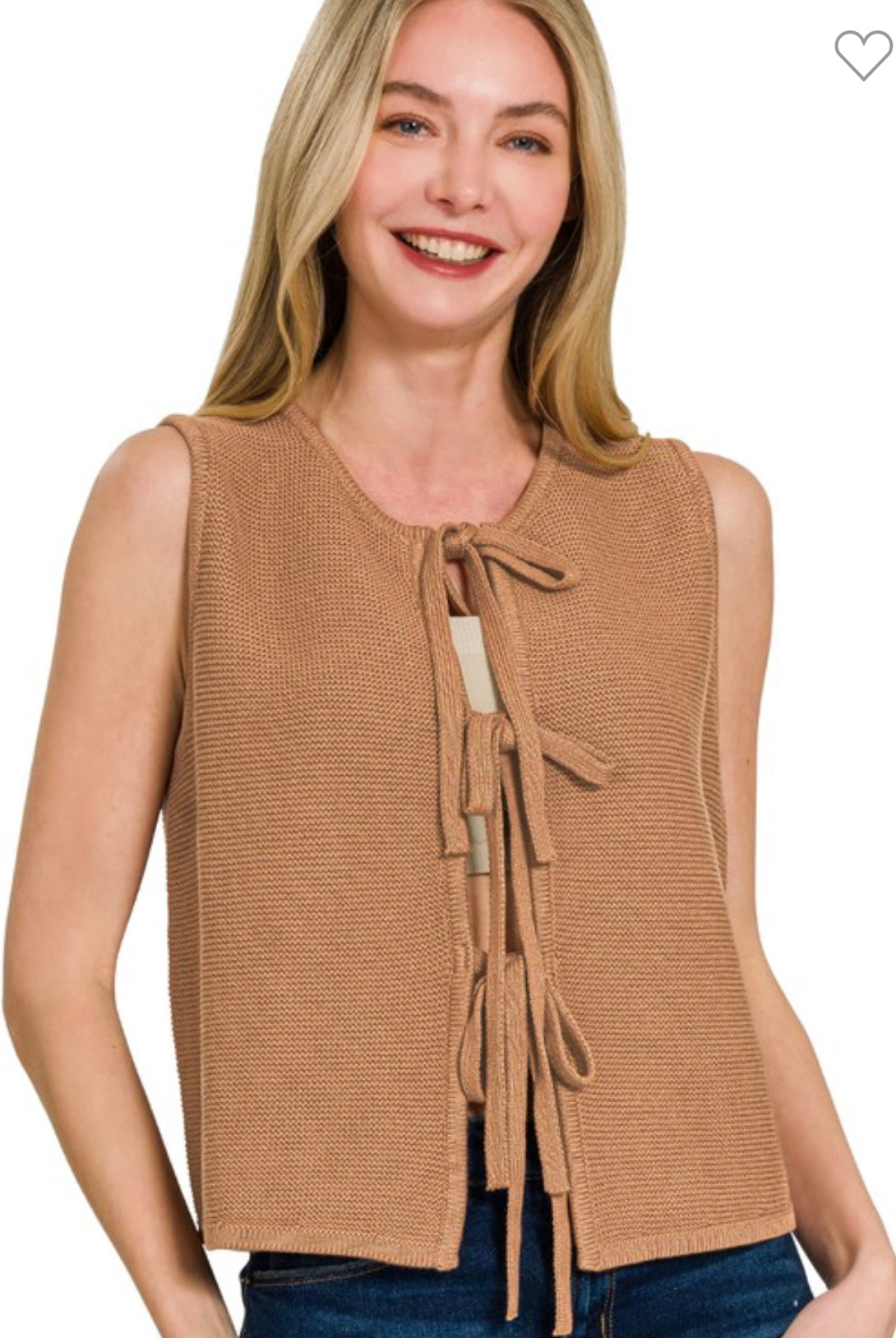 Cotton Knit Tie Front Vest-Cotton Knit Vest-Stuffology Boutique -Stuffology - Where Vintage Meets Modern, A Boutique for Real Women in Crosbyton, TX