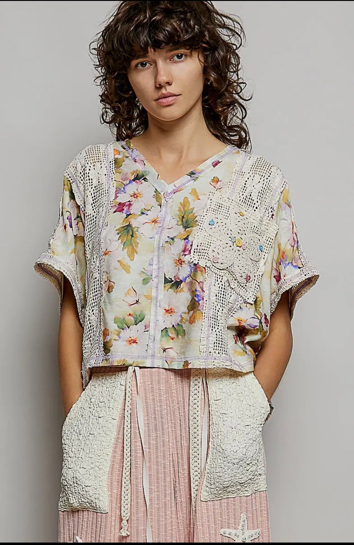POL Clothing Patchwork Crochet Floral Top-TOP-Stuffology Boutique -Stuffology - Where Vintage Meets Modern, A Boutique for Real Women in Crosbyton, TX