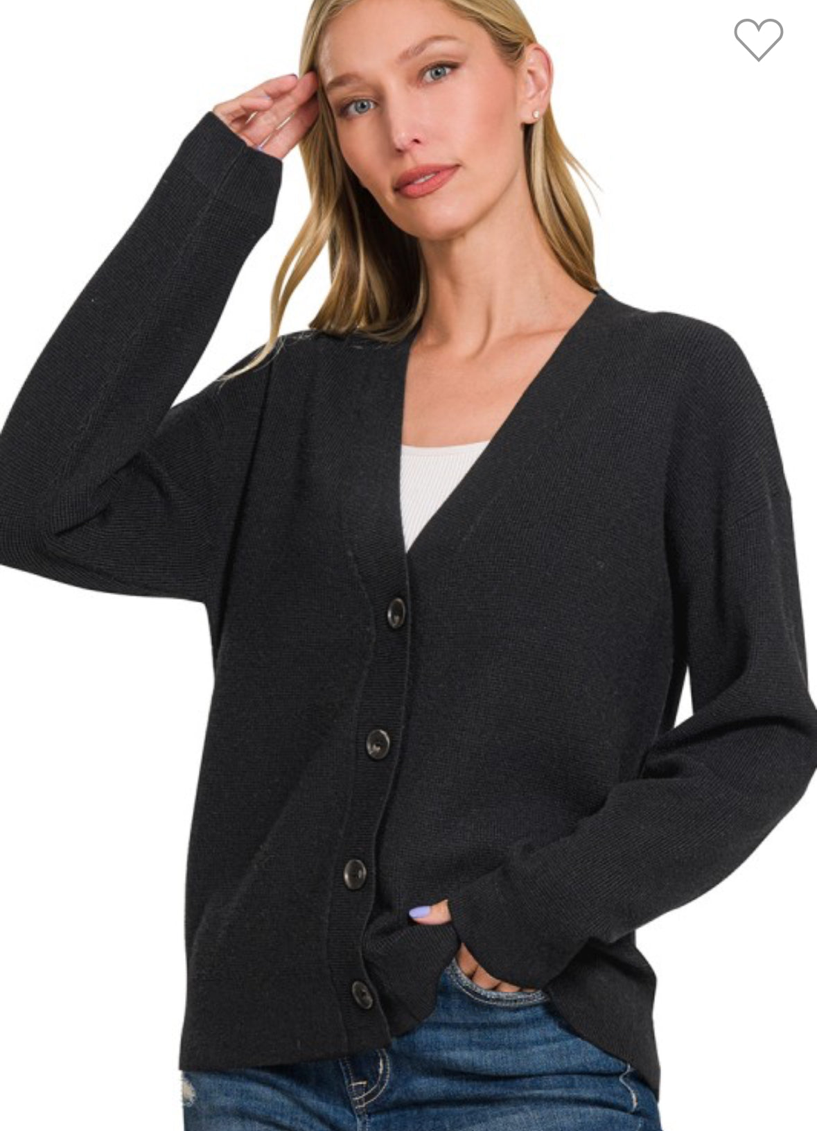 Black Drop Shoulder Button Front Sweater Cardigan-Sweater Cardigan-Zenana-Stuffology - Where Vintage Meets Modern, A Boutique for Real Women in Crosbyton, TX