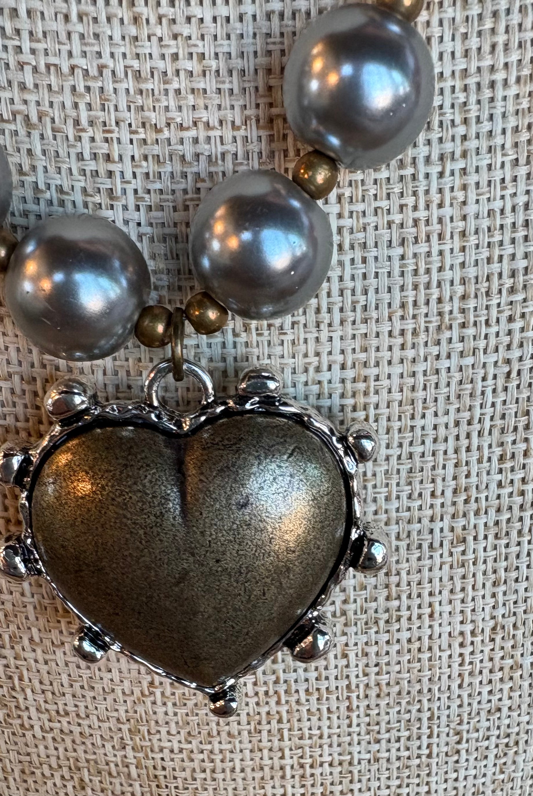 Gray Pearl Chain Necklace with Vintage Heart Pendant-Necklaces-Lost & Found Trading-Stuffology - Where Vintage Meets Modern, A Boutique for Real Women in Crosbyton, TX