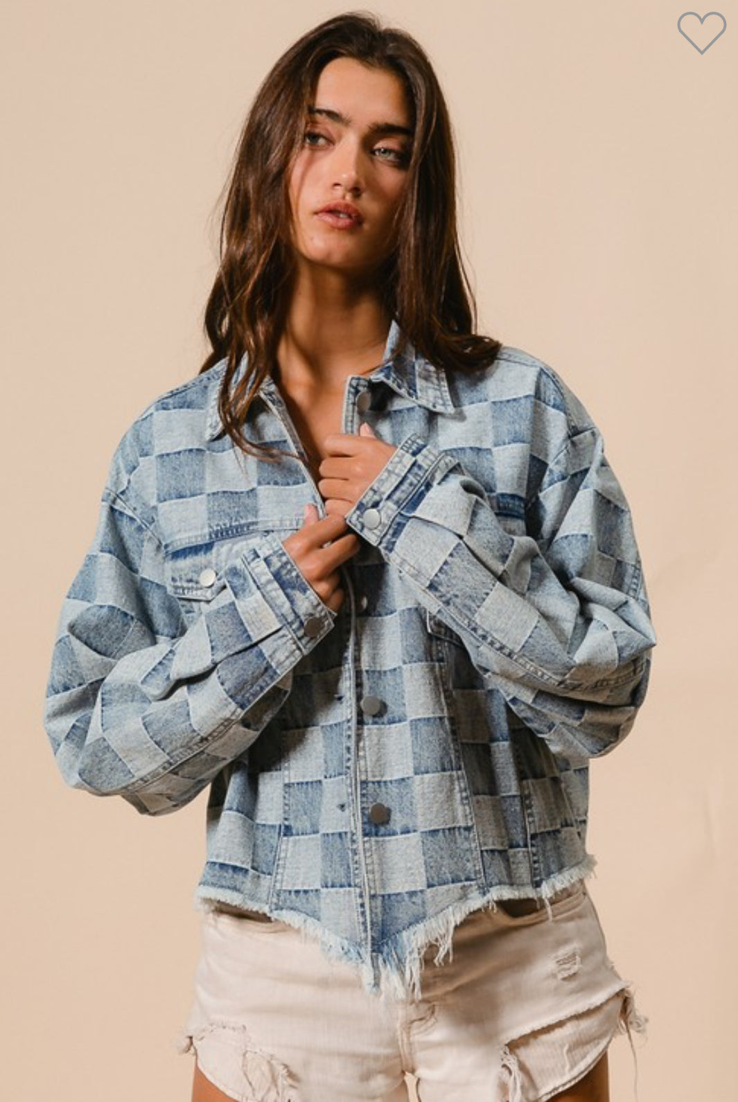 Washed Checker Denim Distressed Hem Jacket /Stuffology Boutique-Jackets-BiBi-Stuffology - Where Vintage Meets Modern, A Boutique for Real Women in Crosbyton, TX