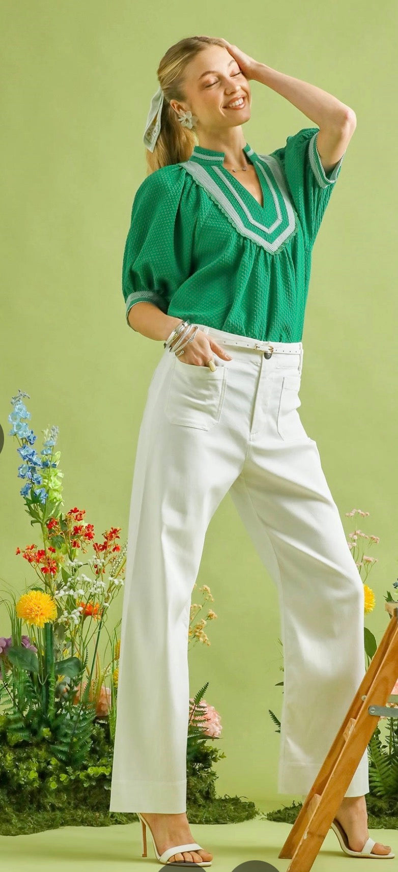 Off White Button Stretch Wide Leg Pants-Pants-Umgee-Stuffology - Where Vintage Meets Modern, A Boutique for Real Women in Crosbyton, TX