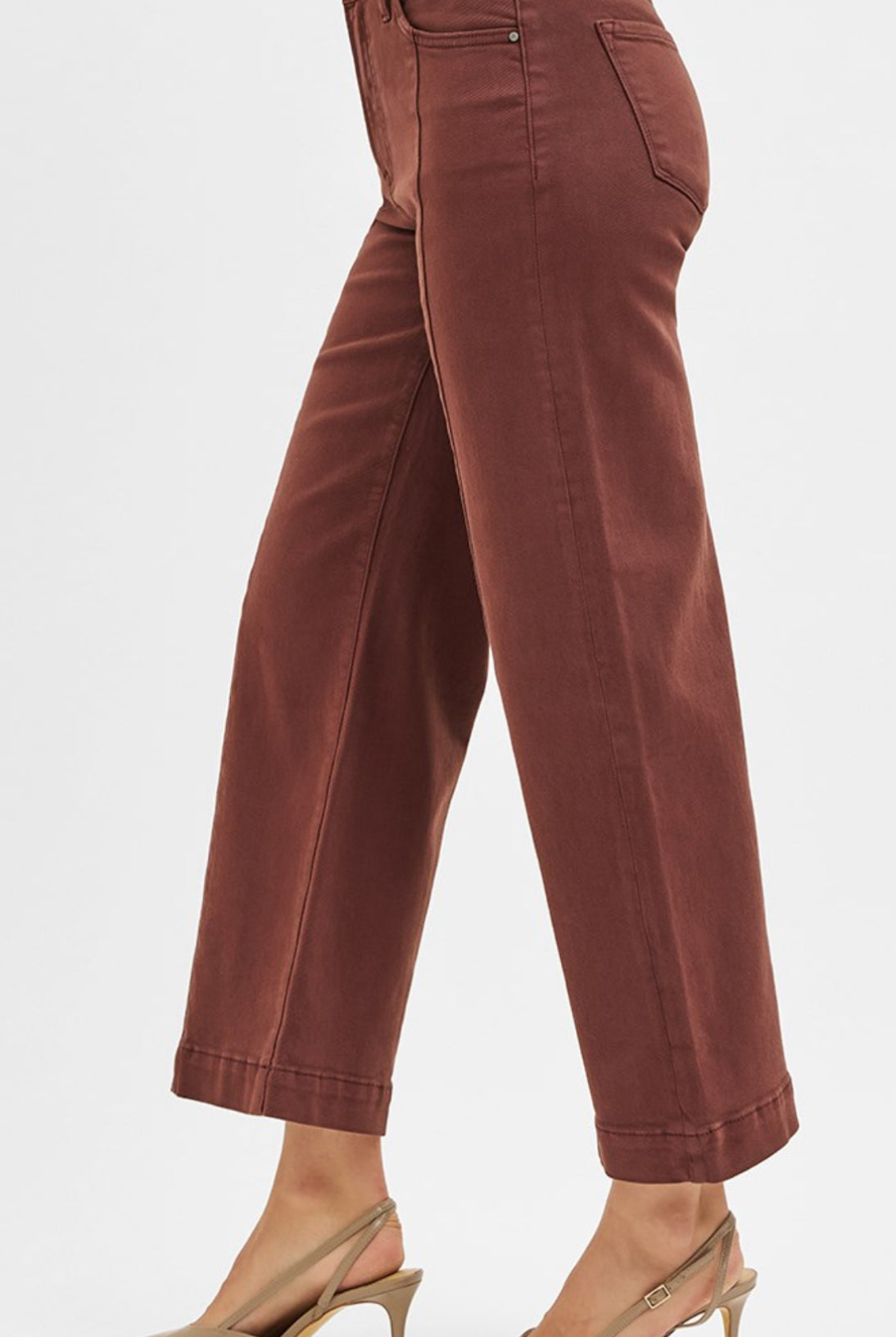 Risen Chocolate Wide Leg Crop Tummy Control Pants-Pants-Risen Jeans-Stuffology - Where Vintage Meets Modern, A Boutique for Real Women in Crosbyton, TX