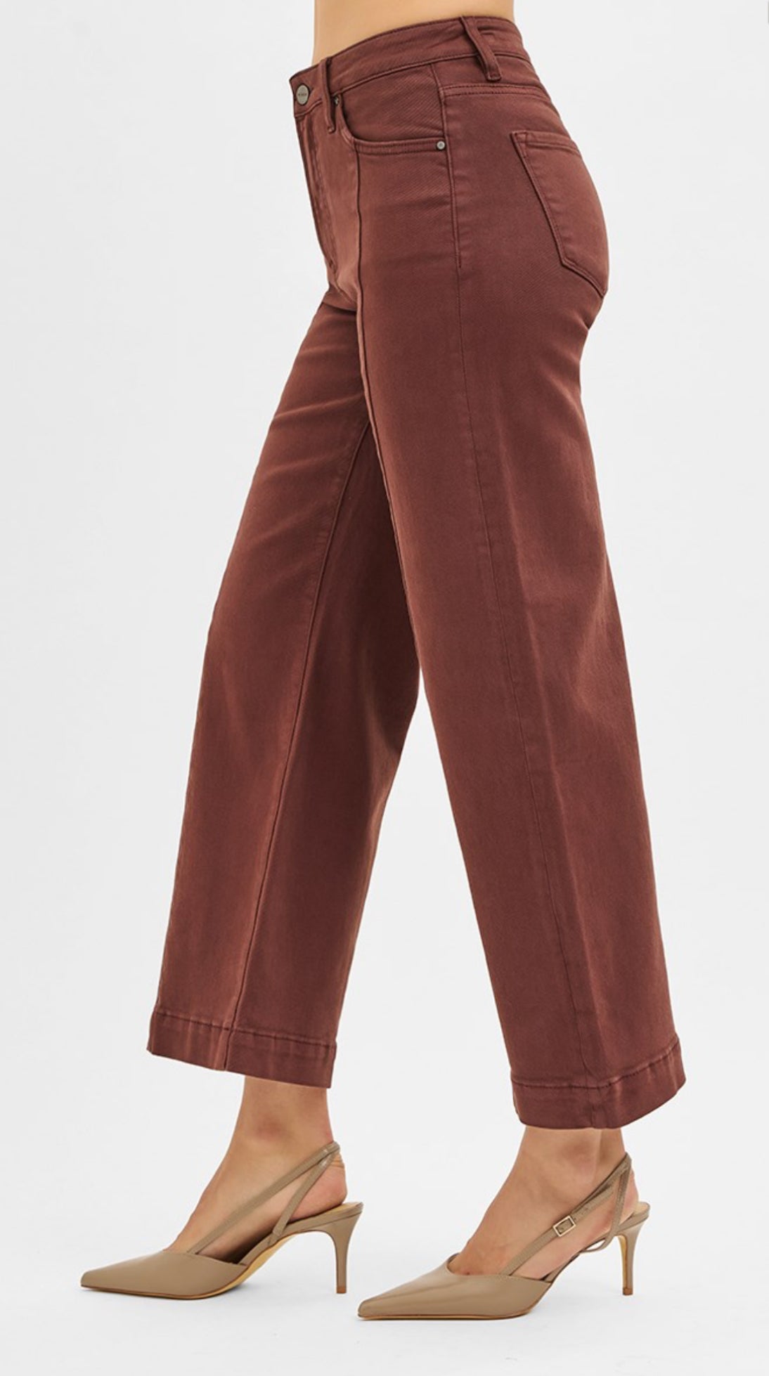 Risen Chocolate Wide Leg Crop Tummy Control Pants-Pants-Risen Jeans-Stuffology - Where Vintage Meets Modern, A Boutique for Real Women in Crosbyton, TX