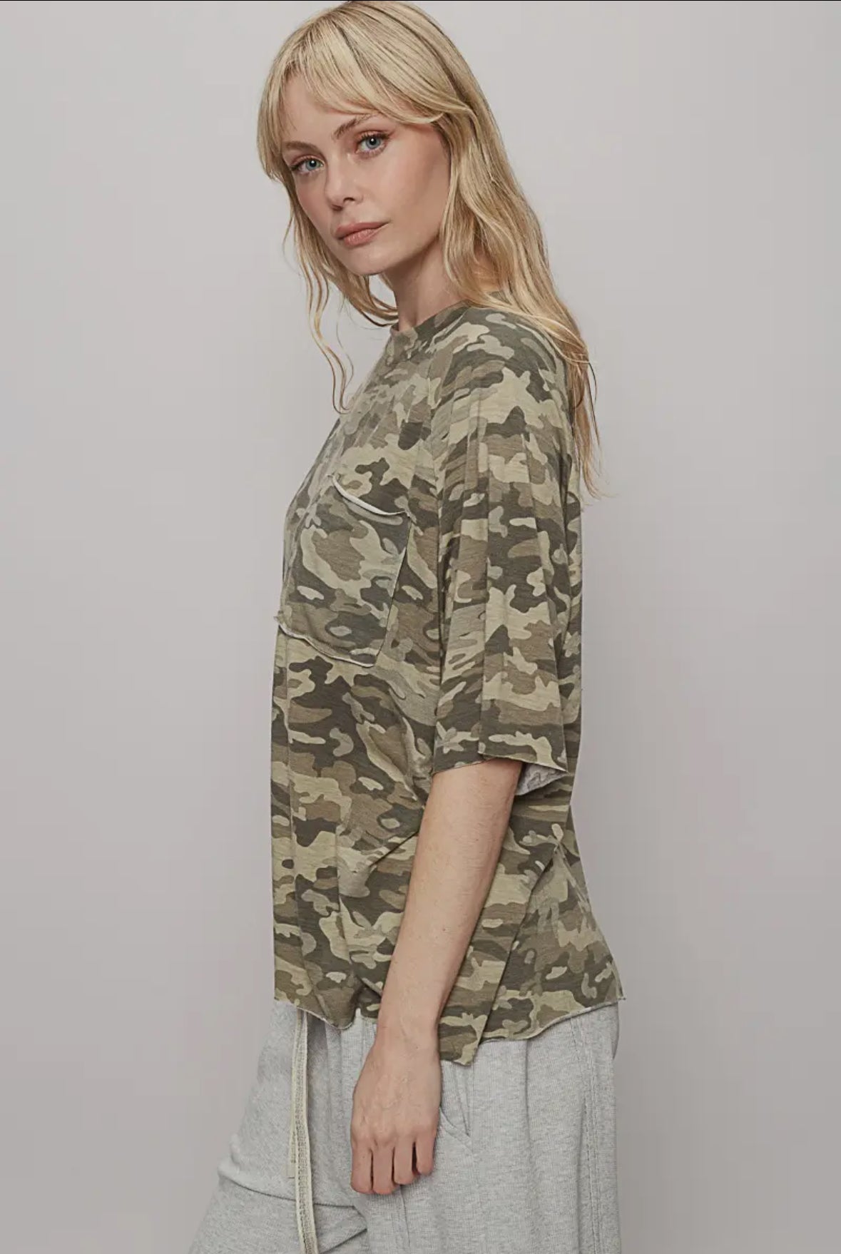 POL Clothing Camo Short Sleeve Roomy Fit Top-POL Clothing-Stuffology - Where Vintage Meets Modern, A Boutique for Real Women in Crosbyton, TX