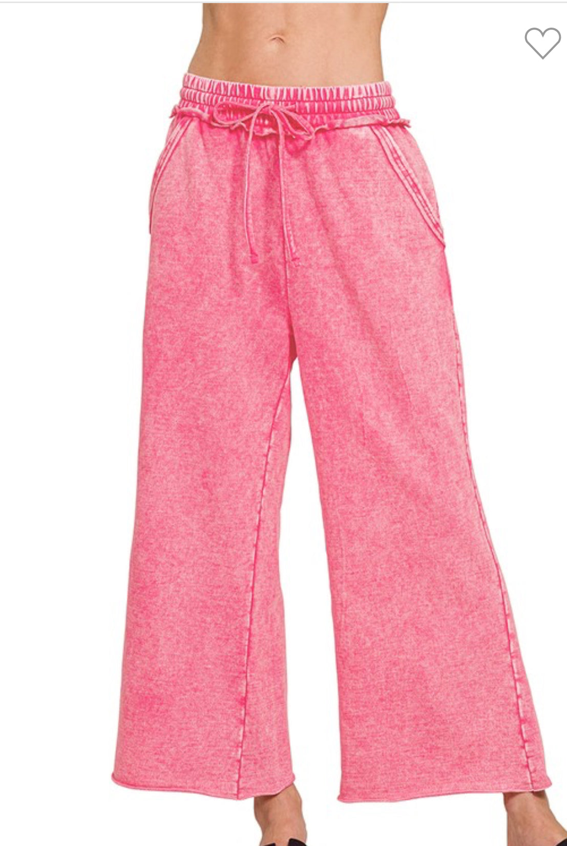Hot Pink Acid Wash French Terry Palazo Pants-Pants-ZENANA-Stuffology - Where Vintage Meets Modern, A Boutique for Real Women in Crosbyton, TX