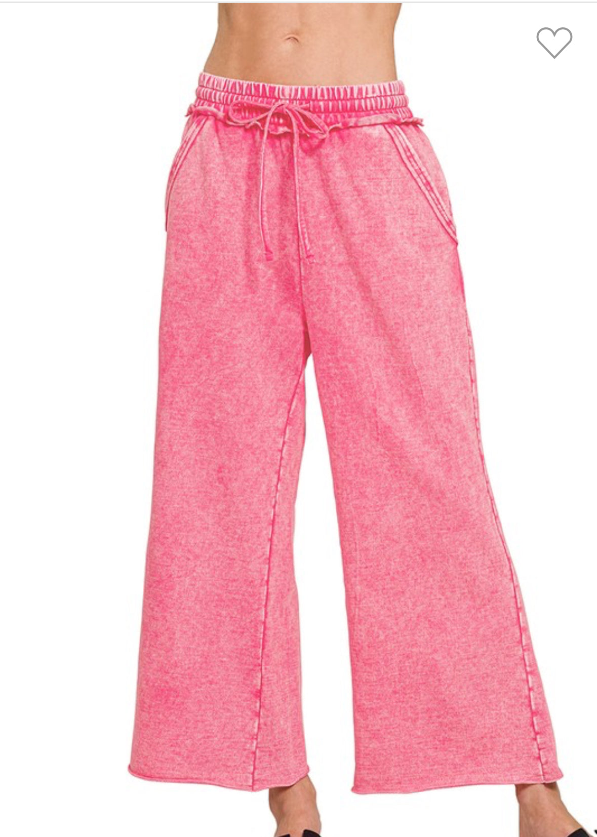 Hot Pink Acid Wash French Terry Palazo Pants-Pants-ZENANA-Stuffology - Where Vintage Meets Modern, A Boutique for Real Women in Crosbyton, TX