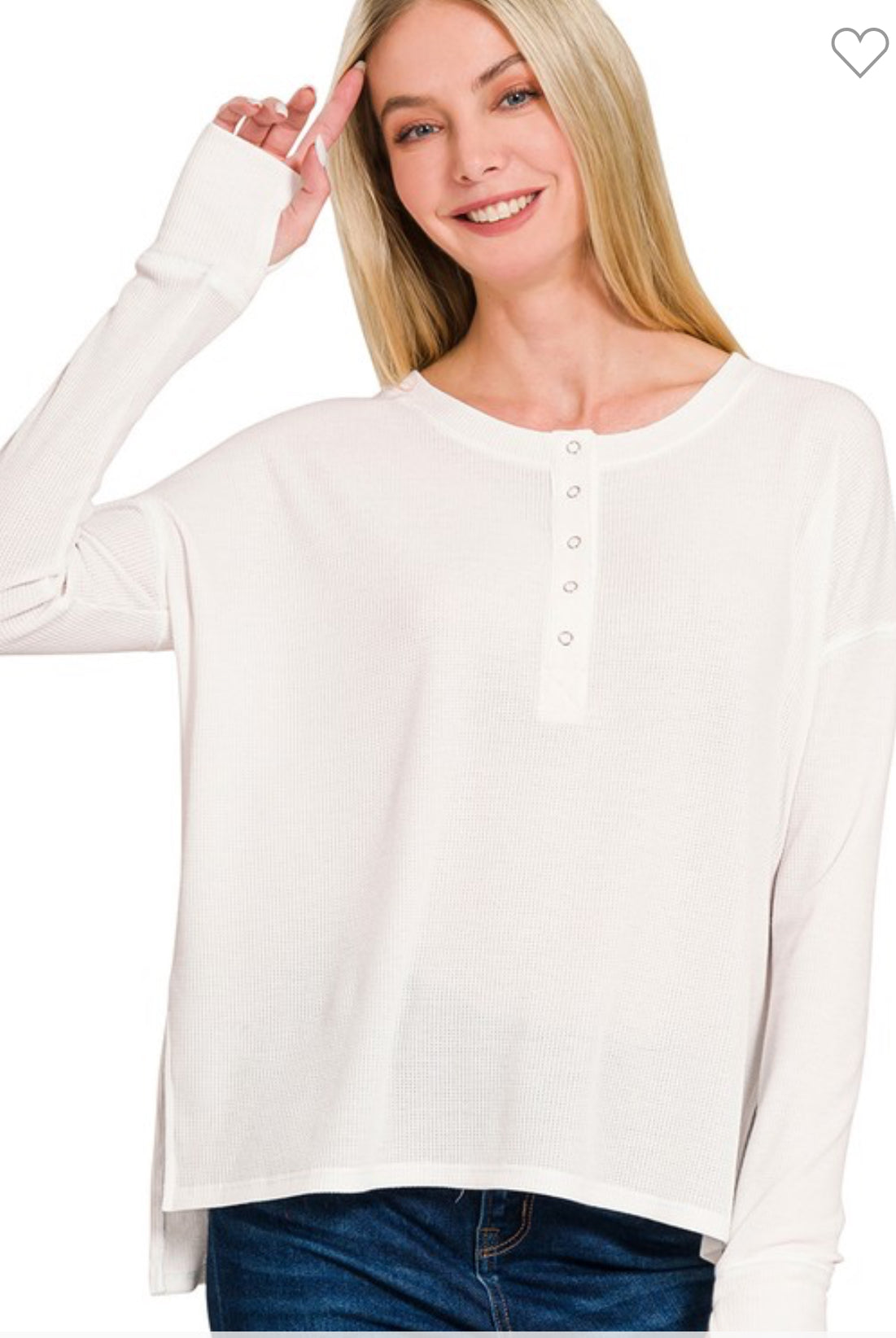 Waffle Henley Hi Low Top-TOP-Zenana-Stuffology - Where Vintage Meets Modern, A Boutique for Real Women in Crosbyton, TX