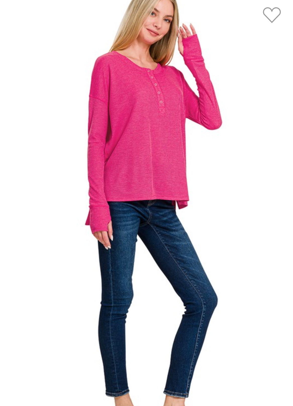 Waffle Henley Hi Low Top-TOP-Zenana-Stuffology - Where Vintage Meets Modern, A Boutique for Real Women in Crosbyton, TX