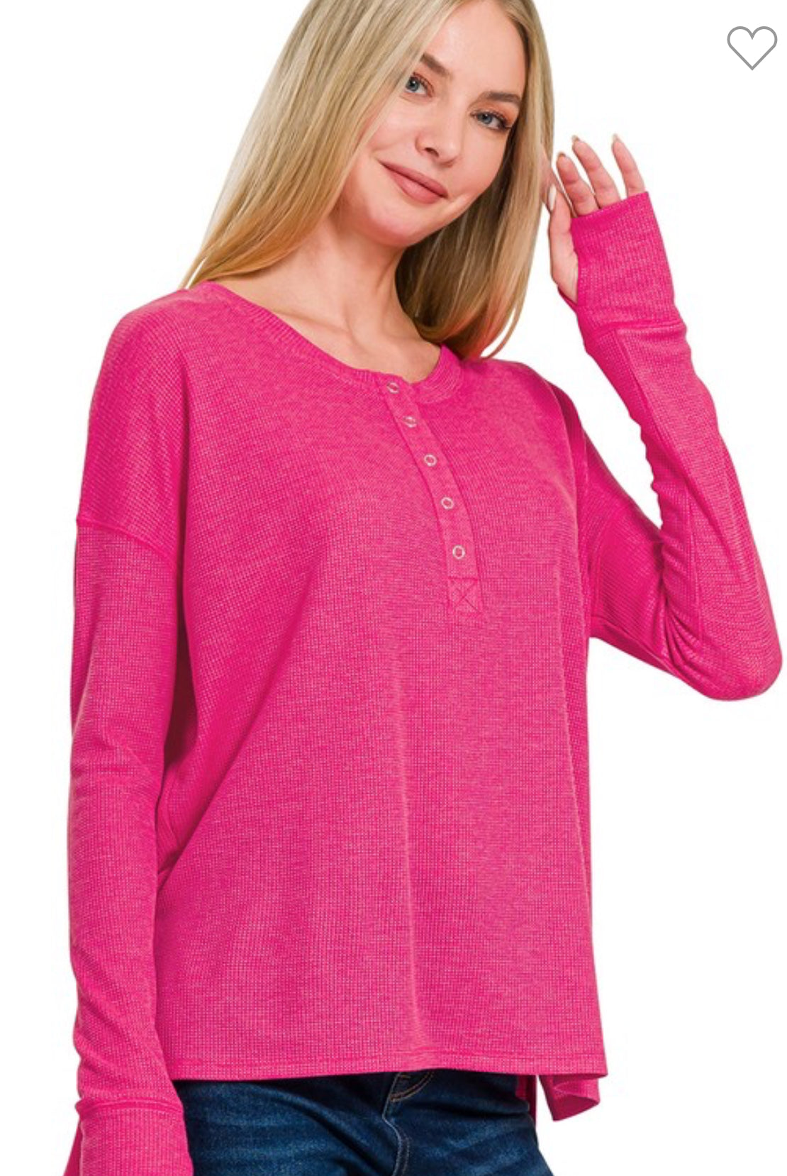 Waffle Henley Hi Low Top-TOP-Zenana-Stuffology - Where Vintage Meets Modern, A Boutique for Real Women in Crosbyton, TX