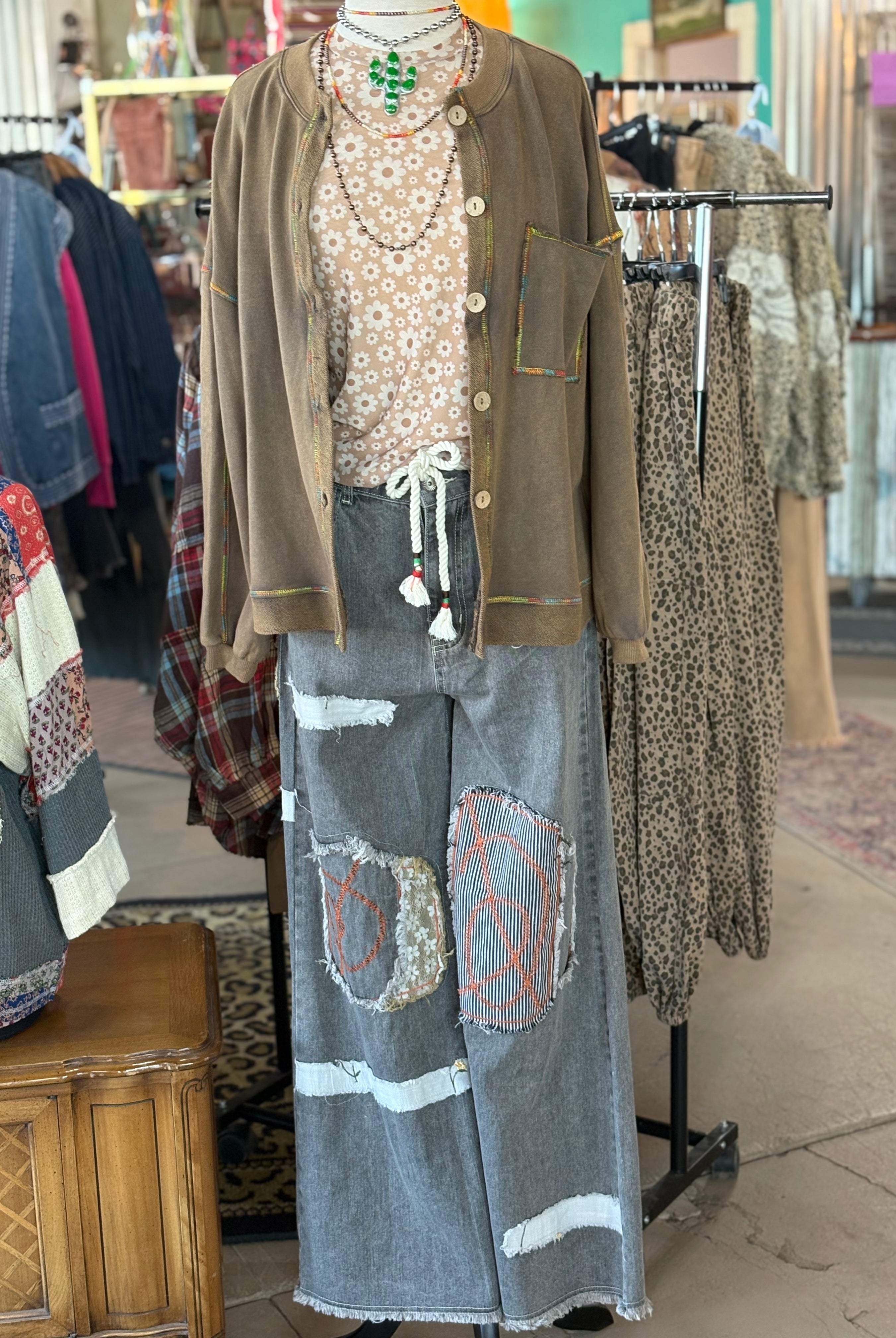 Mineral Wash Button Down Terry Knit Cardigan-Cardigan-Easel-Stuffology - Where Vintage Meets Modern, A Boutique for Real Women in Crosbyton, TX