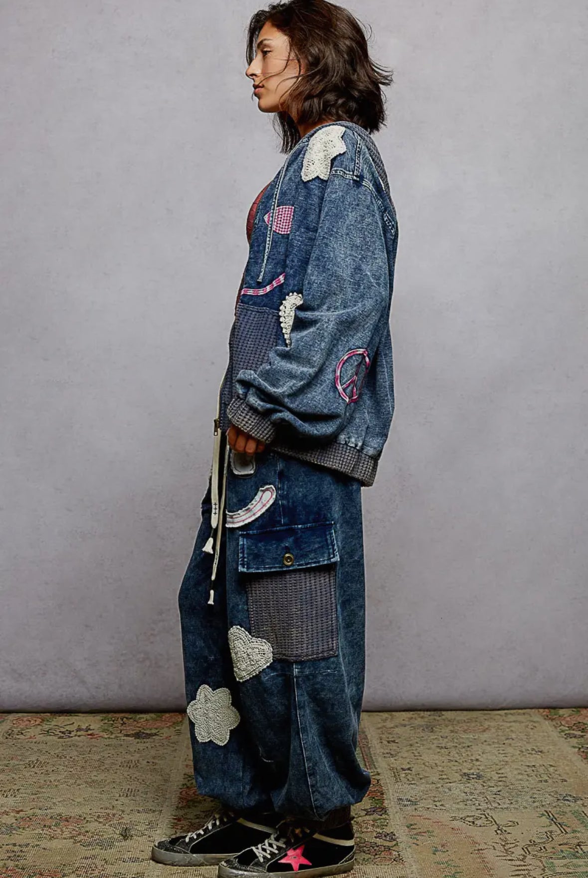 POL Clothing - French Terry Crochet Patch Jogger Pants-Joggers-Stuffology Boutique -Stuffology - Where Vintage Meets Modern, A Boutique for Real Women in Crosbyton, TX