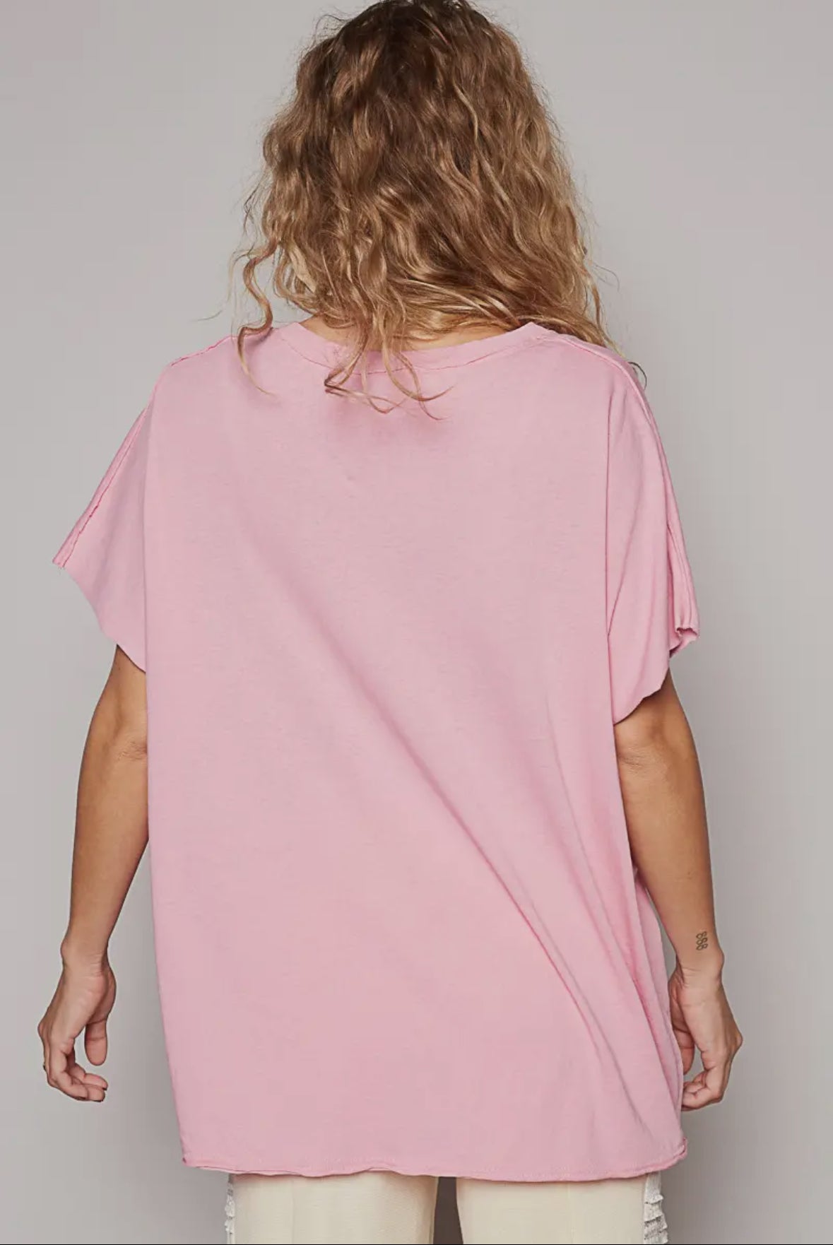 POL Clothing Oversized Front Pocket Pink V-Neck Top-TOP-POL Clothing-Stuffology - Where Vintage Meets Modern, A Boutique for Real Women in Crosbyton, TX
