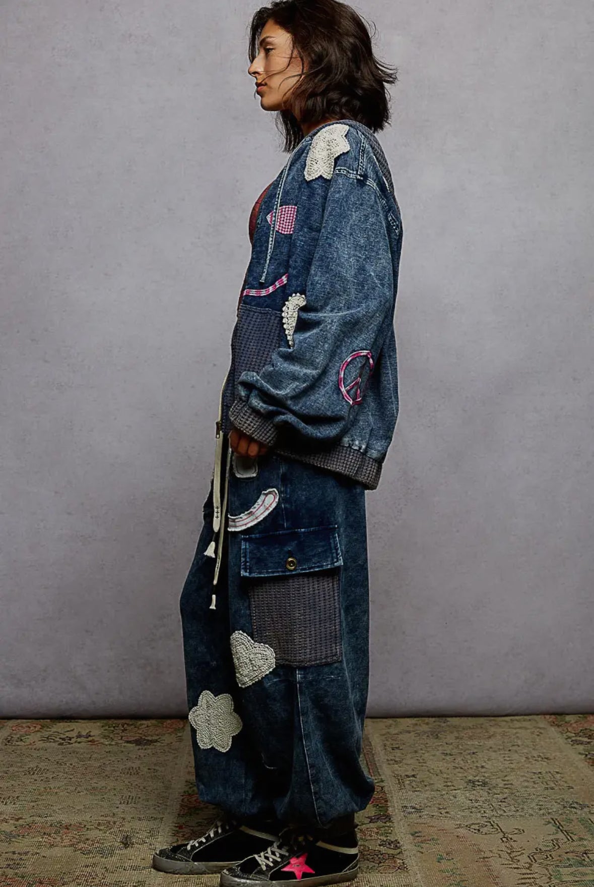 POL Clothing - French Terry Crochet Patch Jogger Pants-Joggers-Stuffology Boutique -Stuffology - Where Vintage Meets Modern, A Boutique for Real Women in Crosbyton, TX