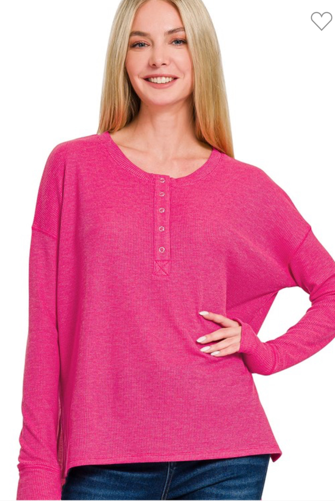 Waffle Henley Hi Low Top-TOP-Zenana-Stuffology - Where Vintage Meets Modern, A Boutique for Real Women in Crosbyton, TX