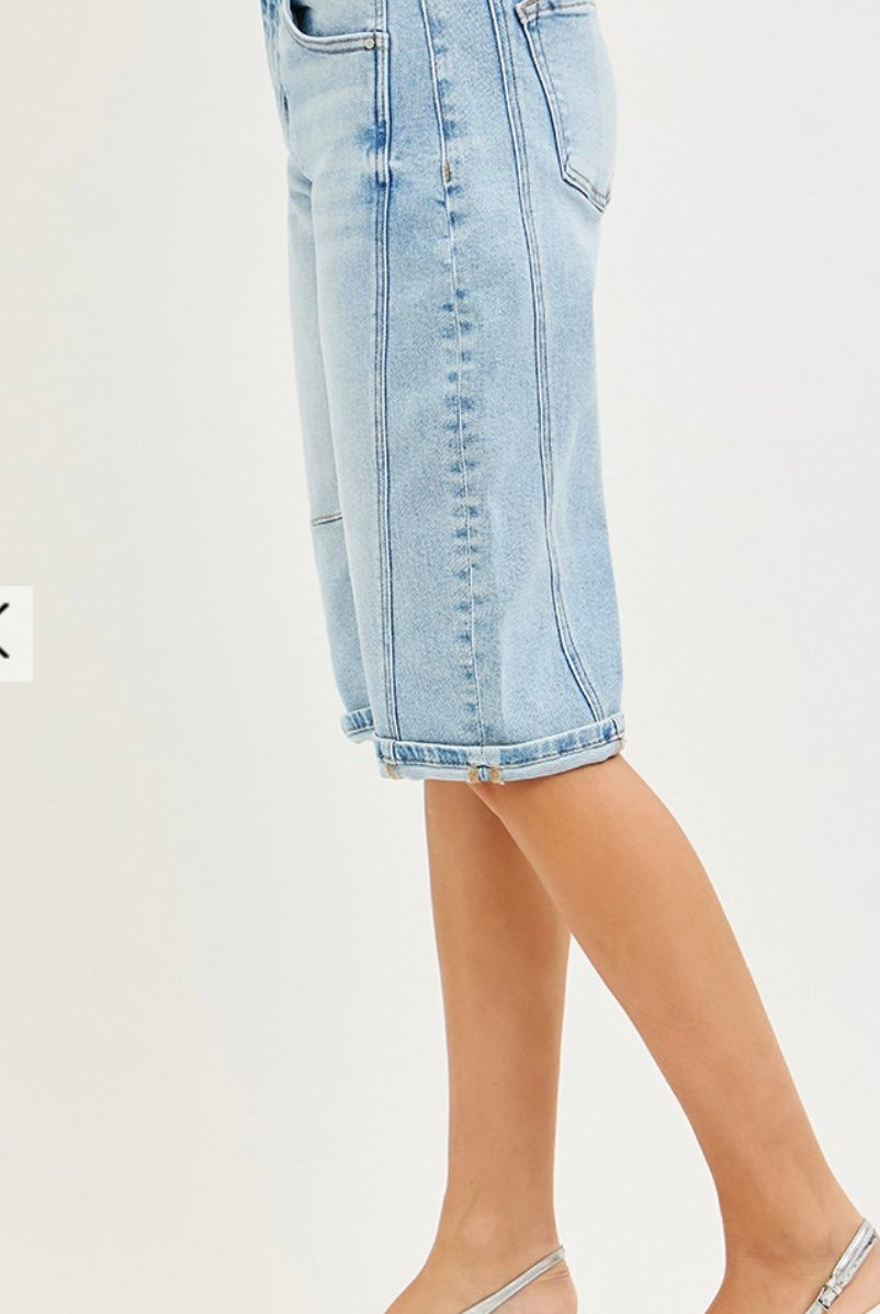 Risen Light Wash Barrel Shorts-Shorts-Risen Jeans-Stuffology - Where Vintage Meets Modern, A Boutique for Real Women in Crosbyton, TX