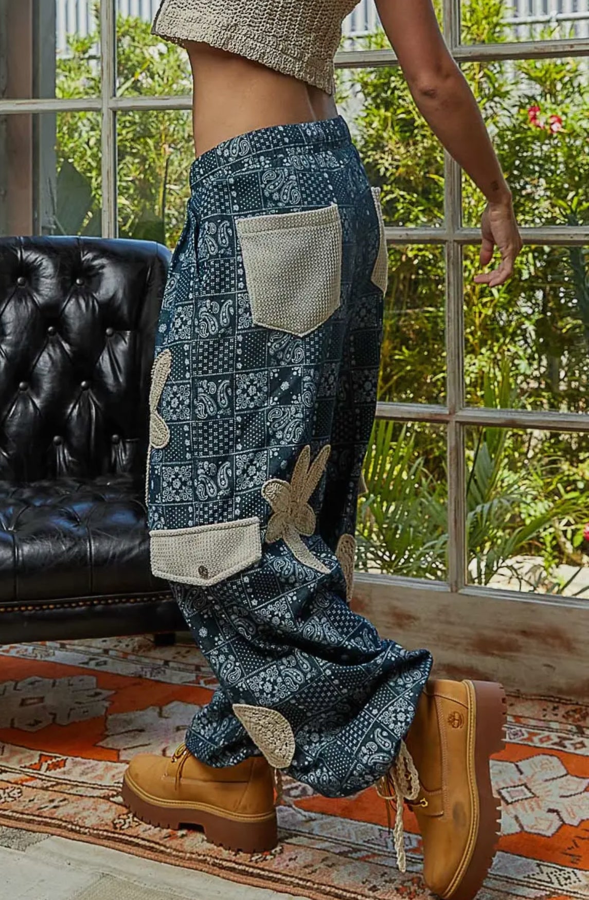 POL Clothing Boho Patchwork Pleated Pants-Pants-POL Clothing-Stuffology - Where Vintage Meets Modern, A Boutique for Real Women in Crosbyton, TX