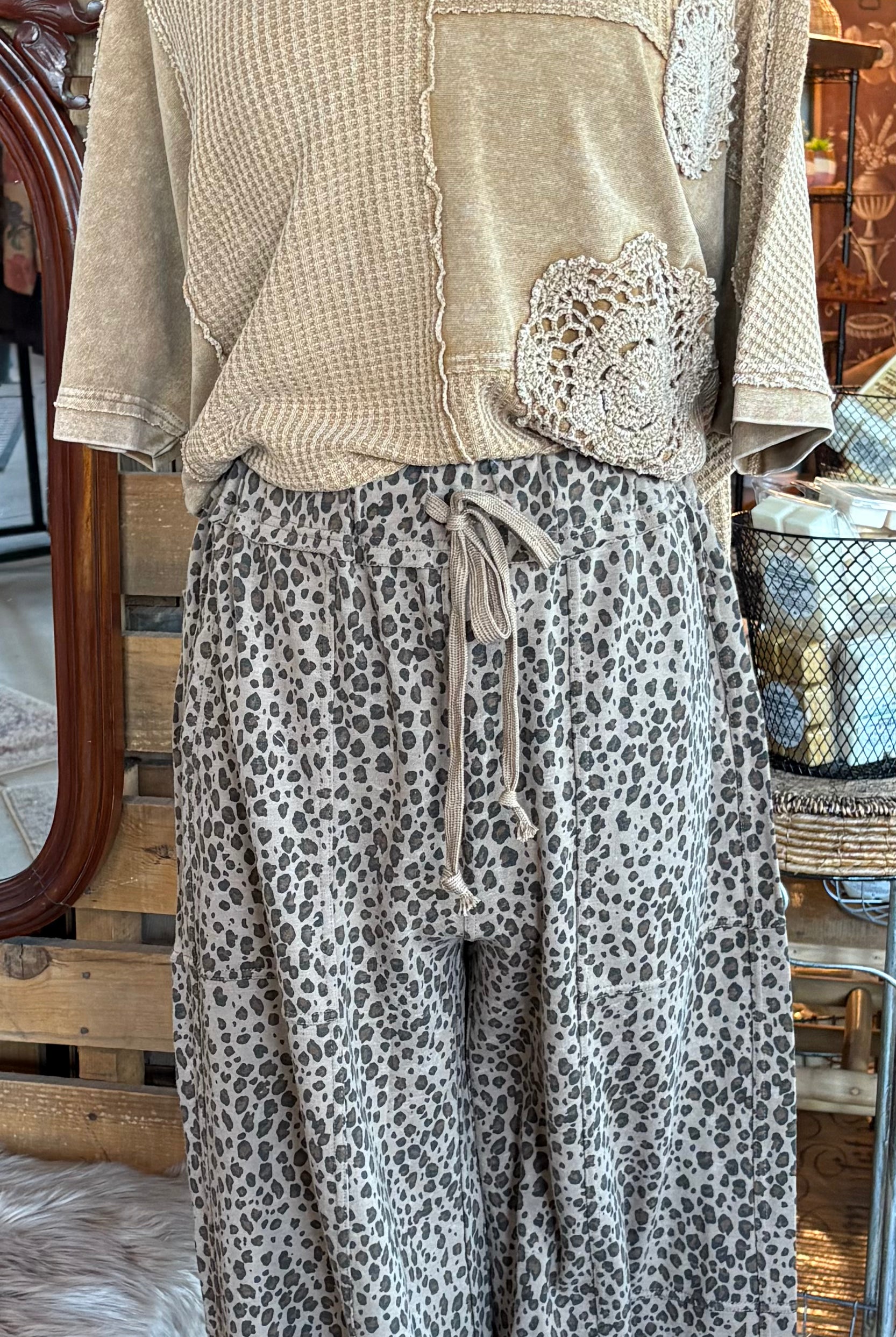 Crochet Patch Waffle Knit Top-Oversized Top-Stuffology Boutique -Stuffology - Where Vintage Meets Modern, A Boutique for Real Women in Crosbyton, TX