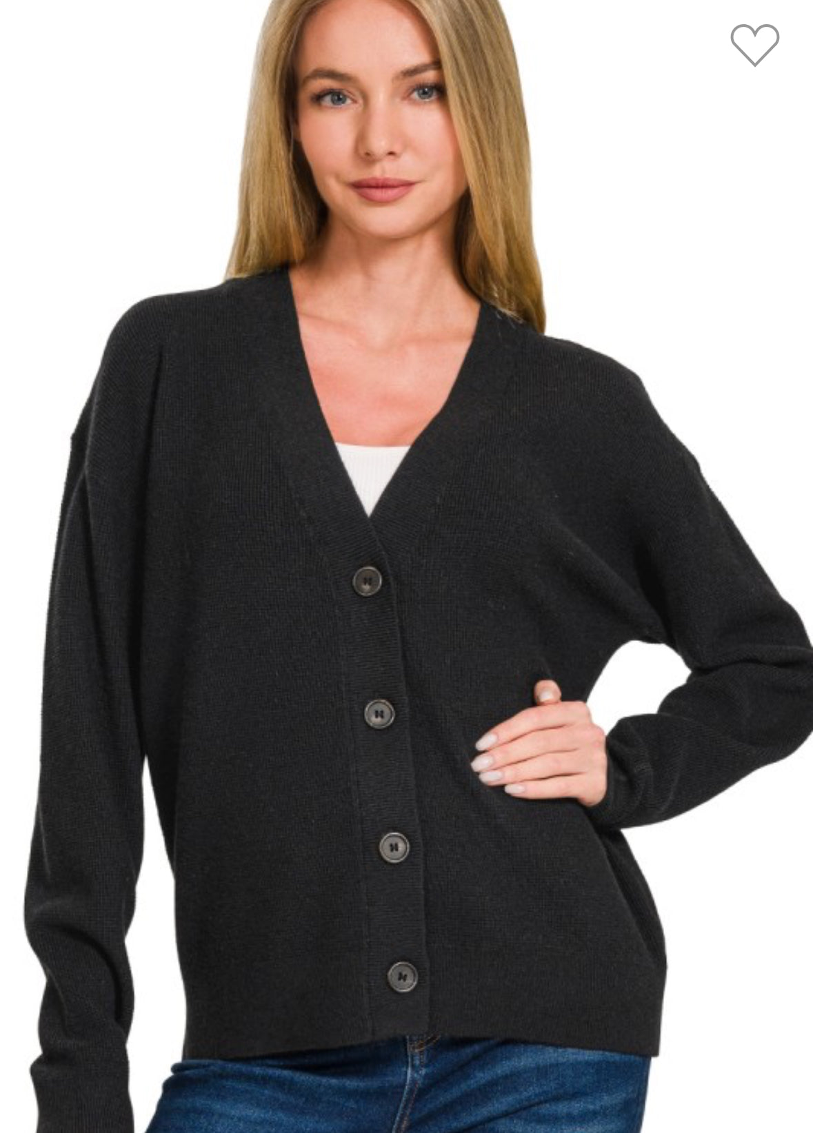 Black Drop Shoulder Button Front Sweater Cardigan-Sweater Cardigan-Zenana-Stuffology - Where Vintage Meets Modern, A Boutique for Real Women in Crosbyton, TX
