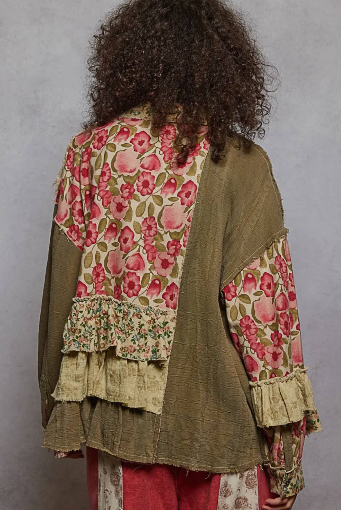 POL Clothing Long Sleeve Patchwork Double Gauze Shirt-Shirt / Jacket-POL Clothing-Stuffology - Where Vintage Meets Modern, A Boutique for Real Women in Crosbyton, TX