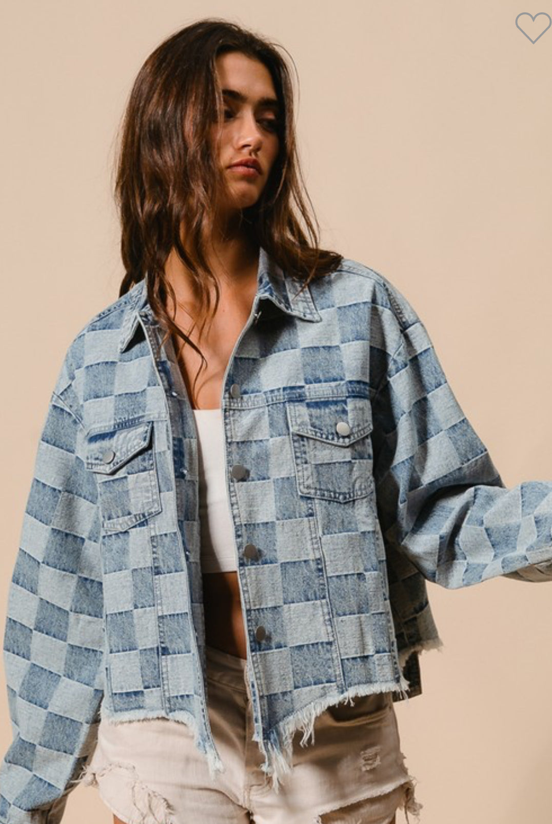 Washed Checker Denim Distressed Hem Jacket /Stuffology Boutique-Jackets-BiBi-Stuffology - Where Vintage Meets Modern, A Boutique for Real Women in Crosbyton, TX