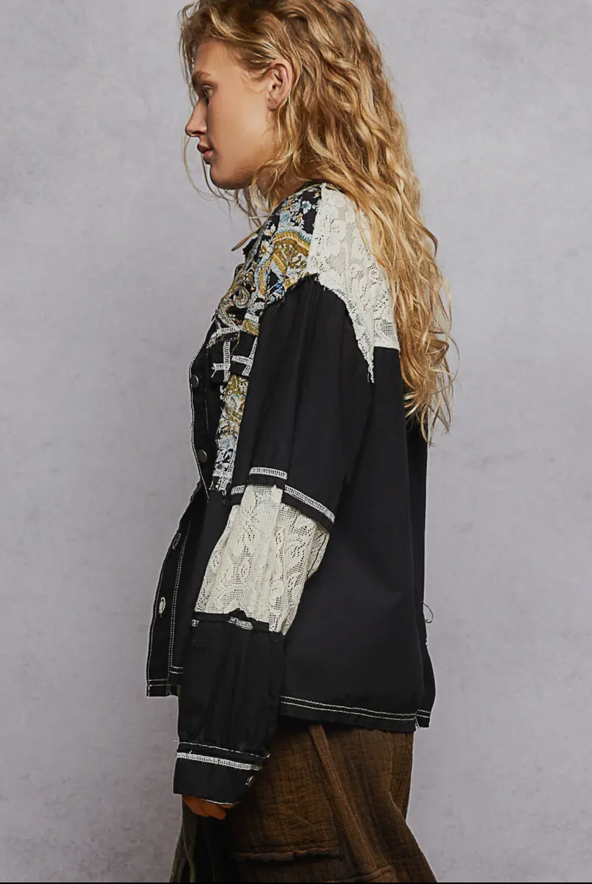 POL Clothing Black Boho Patchwork Jacket-Jackets-POL Clothing-Stuffology - Where Vintage Meets Modern, A Boutique for Real Women in Crosbyton, TX