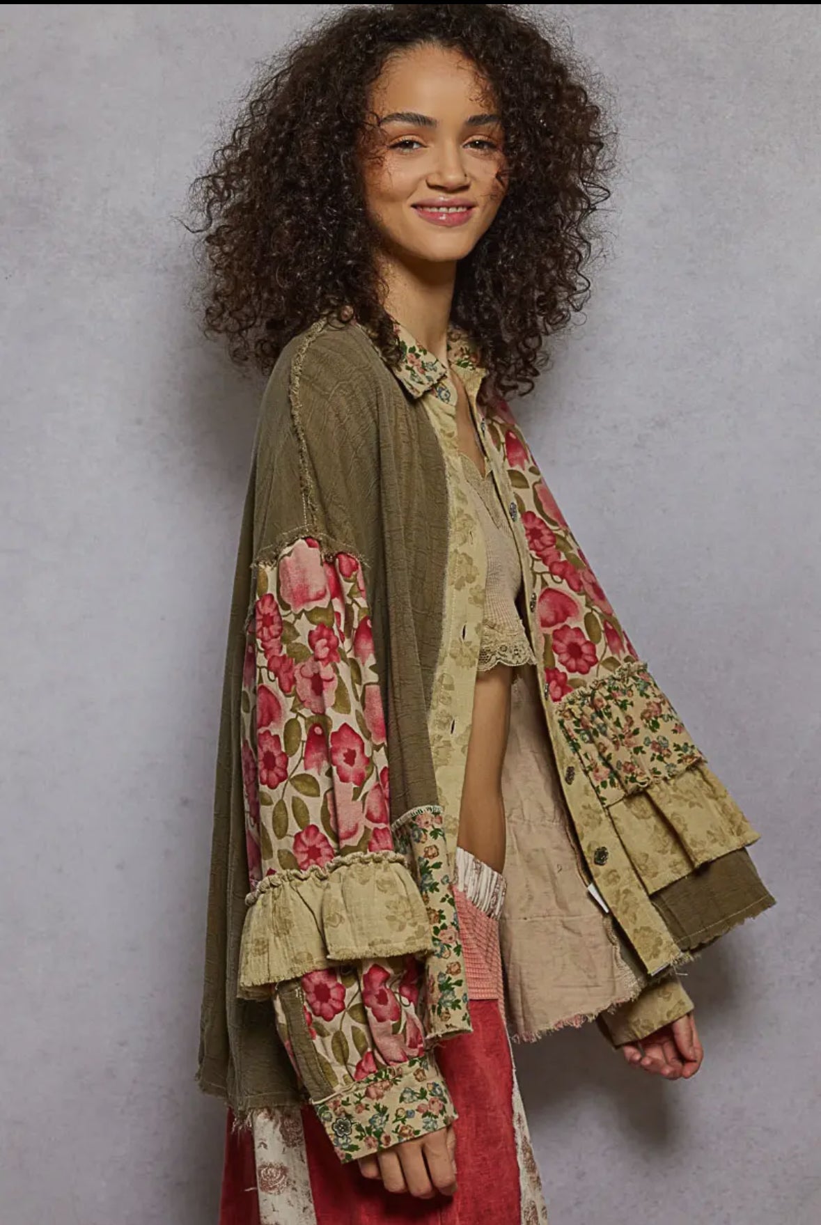 POL Clothing Long Sleeve Patchwork Double Gauze Shirt-Shirt / Jacket-POL Clothing-Stuffology - Where Vintage Meets Modern, A Boutique for Real Women in Crosbyton, TX