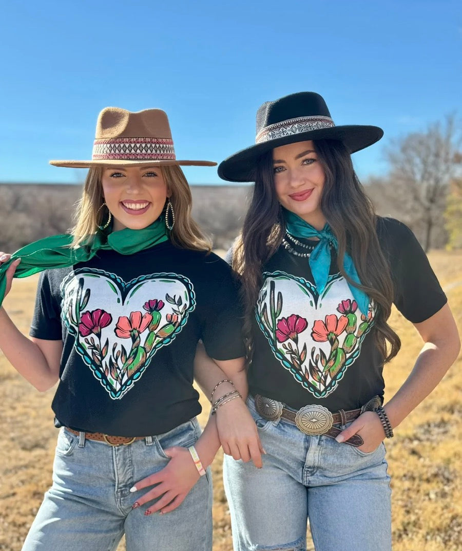 Cactus Heart Bloom Graphic Tee-Graphic Tees-Stuffology Boutique -Stuffology - Where Vintage Meets Modern, A Boutique for Real Women in Crosbyton, TX