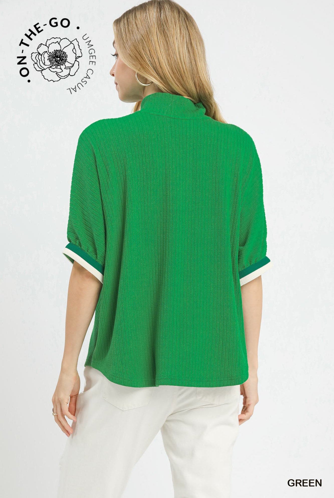 Textured Knit Top with Contrast Trim - Green-Tops-Stuffology Boutique -Stuffology - Where Vintage Meets Modern, A Boutique for Real Women in Crosbyton, TX