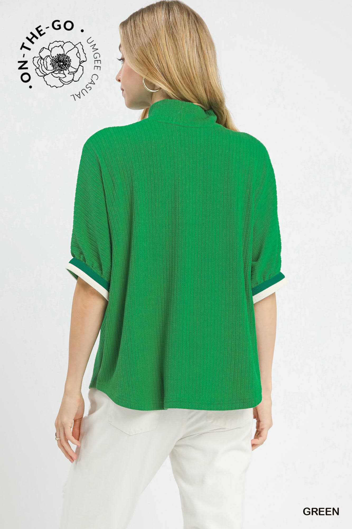 Textured Knit Top with Contrast Trim - Green-Tops-Stuffology Boutique -Stuffology - Where Vintage Meets Modern, A Boutique for Real Women in Crosbyton, TX