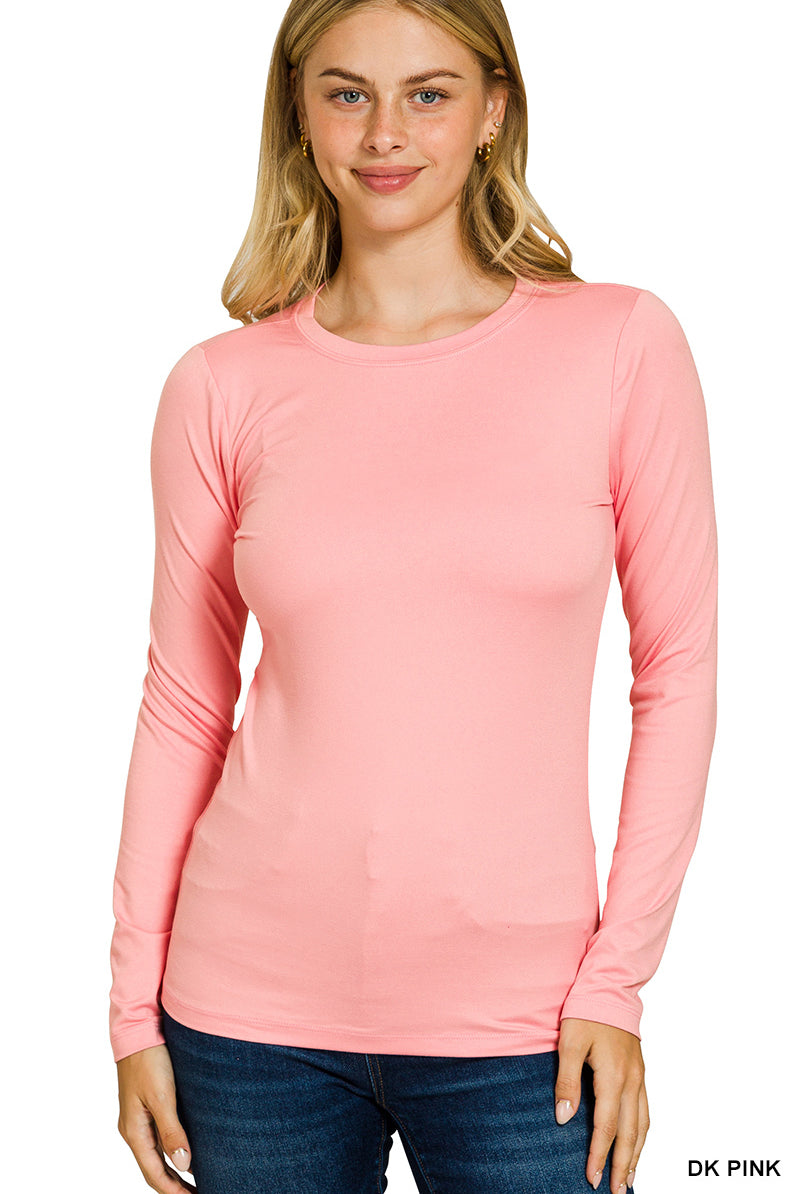 Long Sleeve Round Neck Tee-Tops-Zenana-Stuffology - Where Vintage Meets Modern, A Boutique for Real Women in Crosbyton, TX