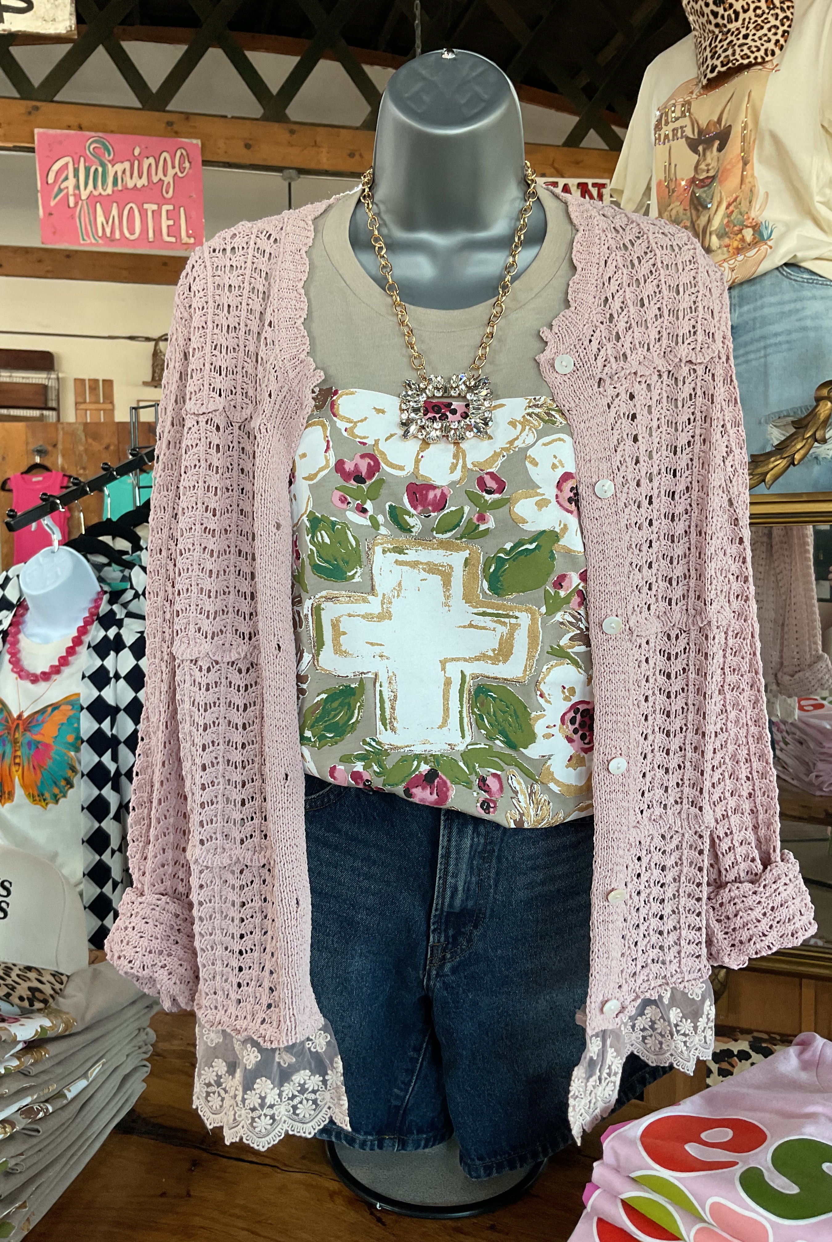 Gold Floral Cross Tee-Texas True-Stuffology - Where Vintage Meets Modern, A Boutique for Real Women in Crosbyton, TX