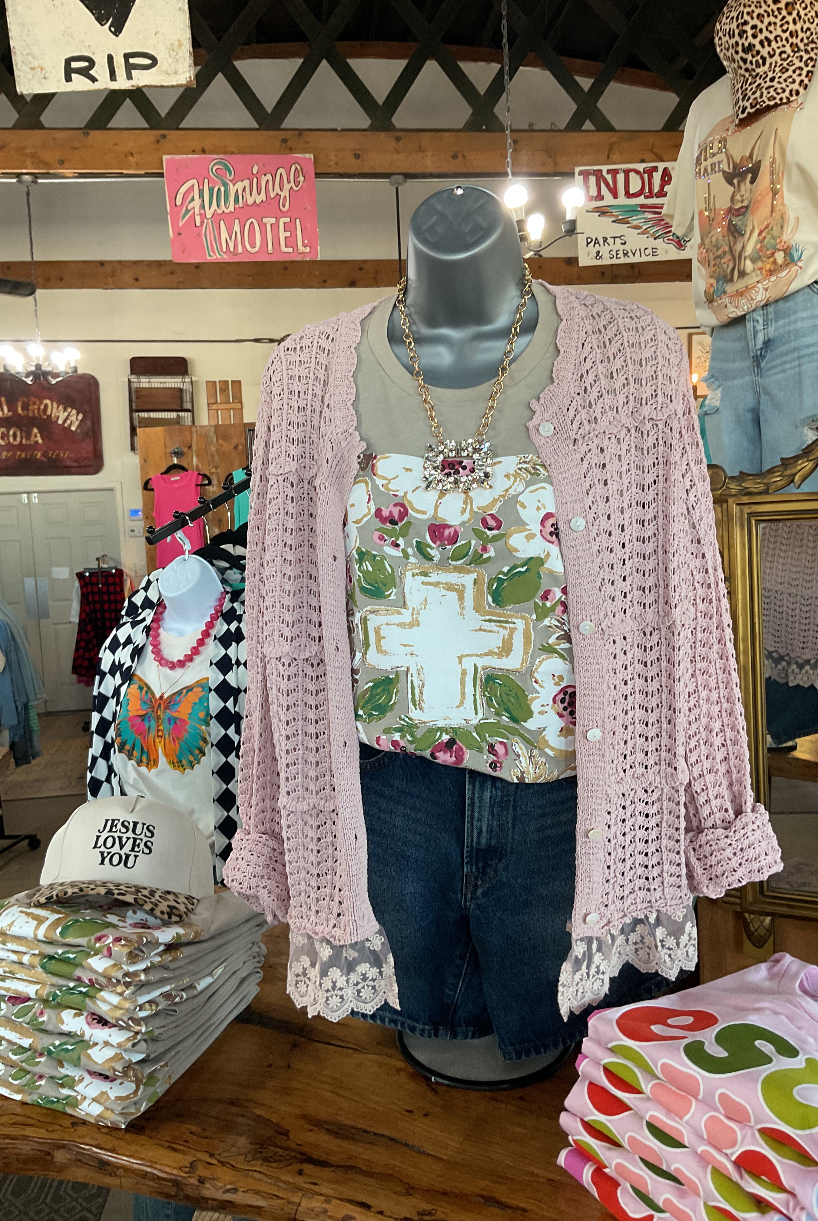 Gold Floral Cross Tee-Texas True-Stuffology - Where Vintage Meets Modern, A Boutique for Real Women in Crosbyton, TX