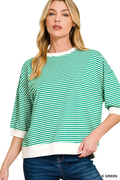 STRIPED CONTRAST TRIM BANDED BOTTOM TOP-Zenana-Stuffology - Where Vintage Meets Modern, A Boutique for Real Women in Crosbyton, TX
