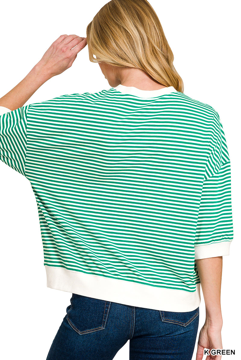 STRIPED CONTRAST TRIM BANDED BOTTOM TOP-Zenana-Stuffology - Where Vintage Meets Modern, A Boutique for Real Women in Crosbyton, TX