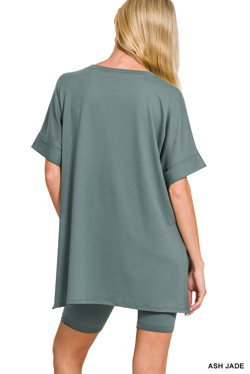 Brushed Microfiber R Neck Top with Bike Shorts Set-Matching Sets-Zenana-Stuffology - Where Vintage Meets Modern, A Boutique for Real Women in Crosbyton, TX