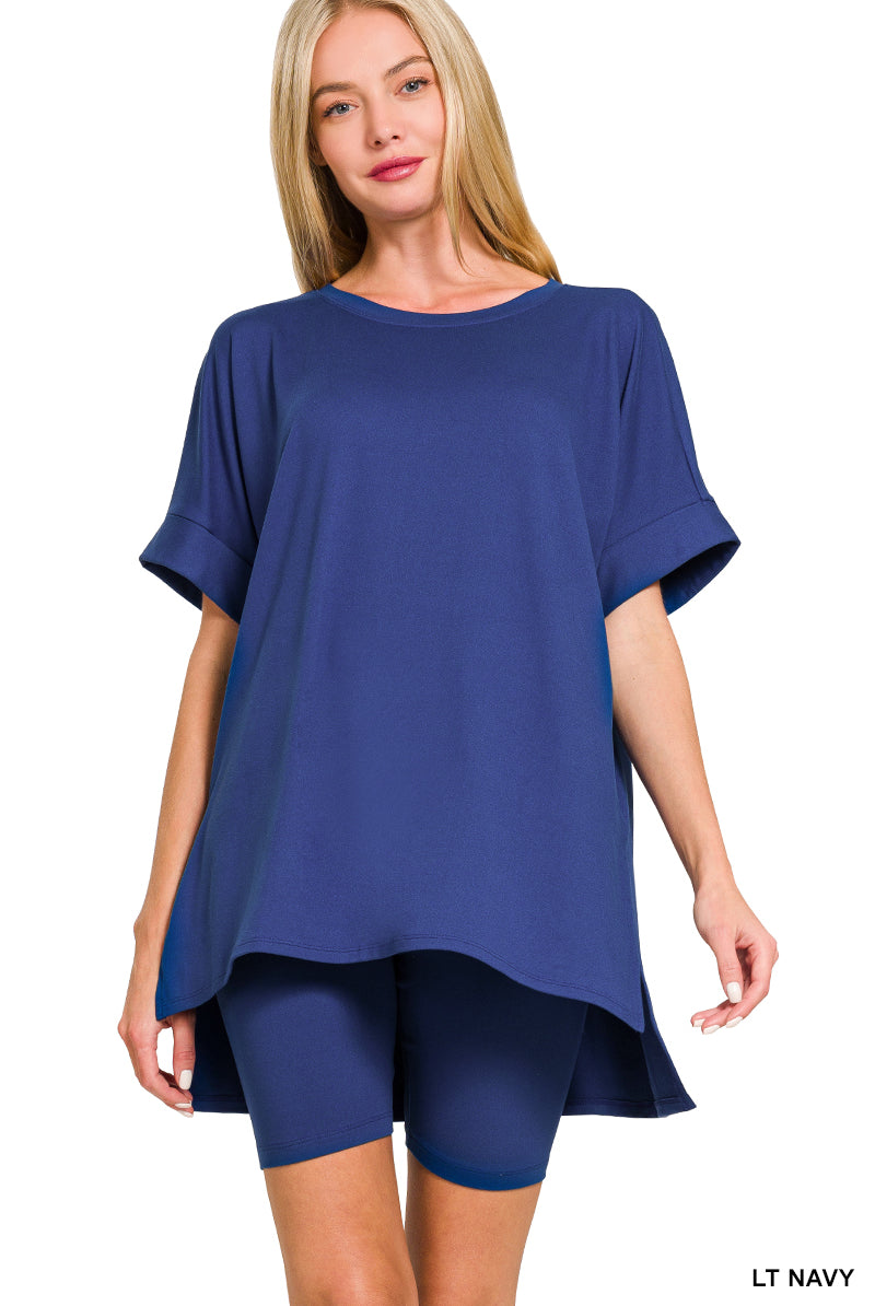 Brushed Microfiber R Neck Top with Bike Shorts Set-Matching Sets-Zenana-Stuffology - Where Vintage Meets Modern, A Boutique for Real Women in Crosbyton, TX